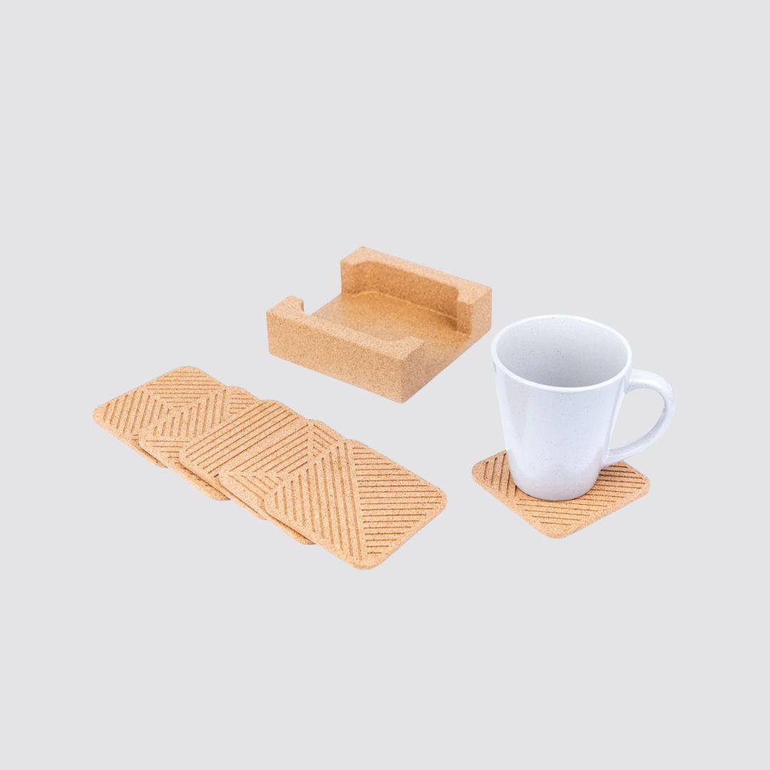 Natural Cork Coaster Set with Storage Tray