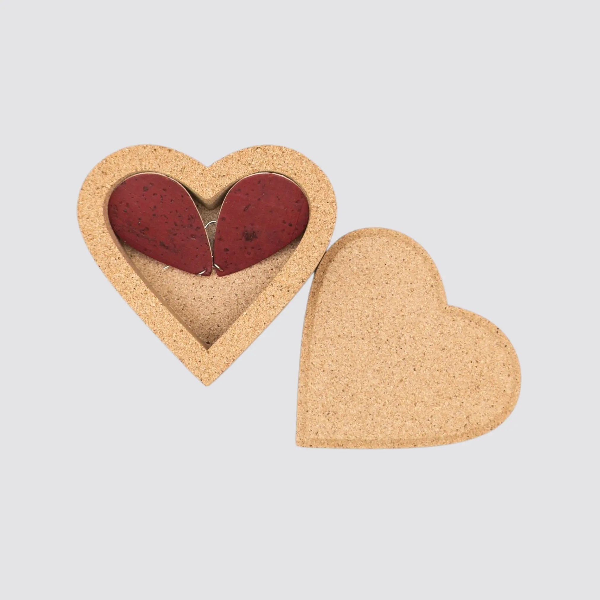 Teardrop Cork Earrings in Heart-Shaped Gift Box