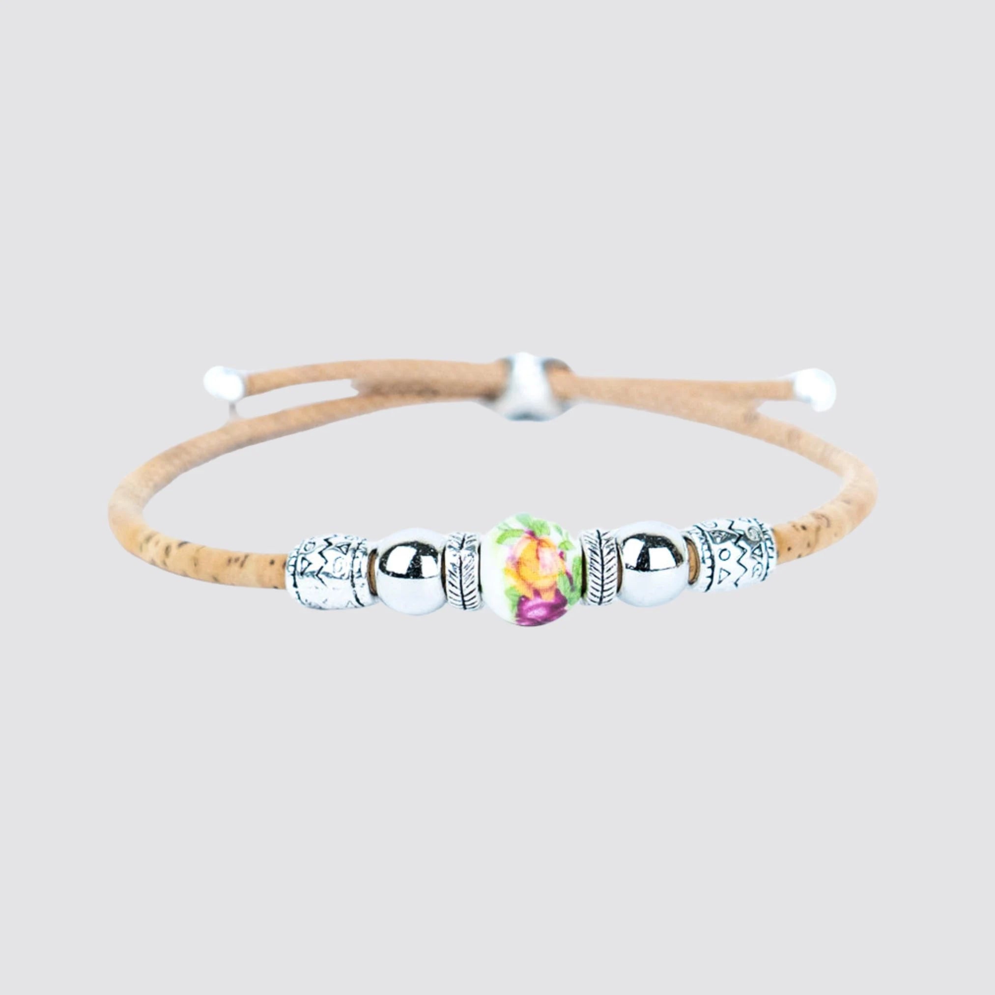 Bracelet en liège fait main avec perles en porcelaine