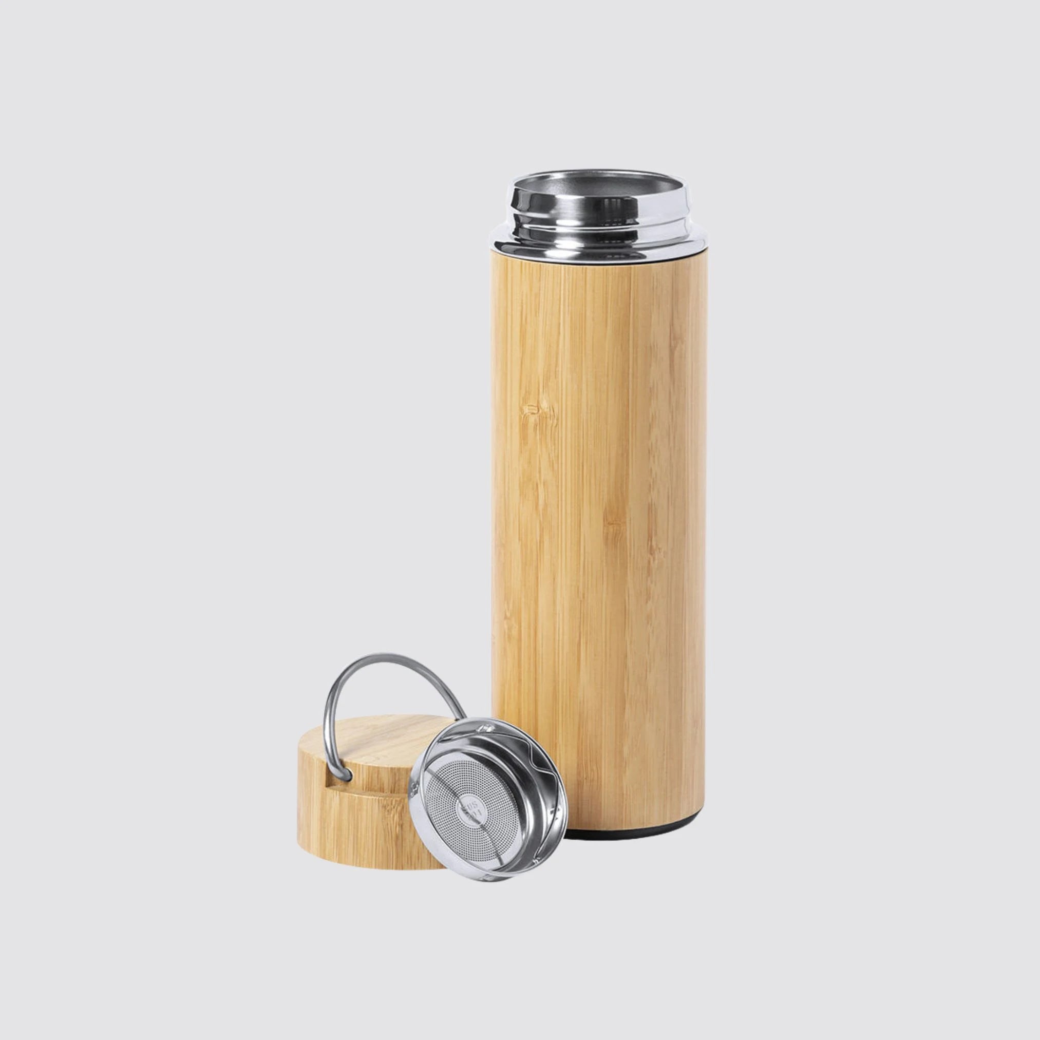 400ml double-wall bamboo thermos for coffee, tea, and travel use.