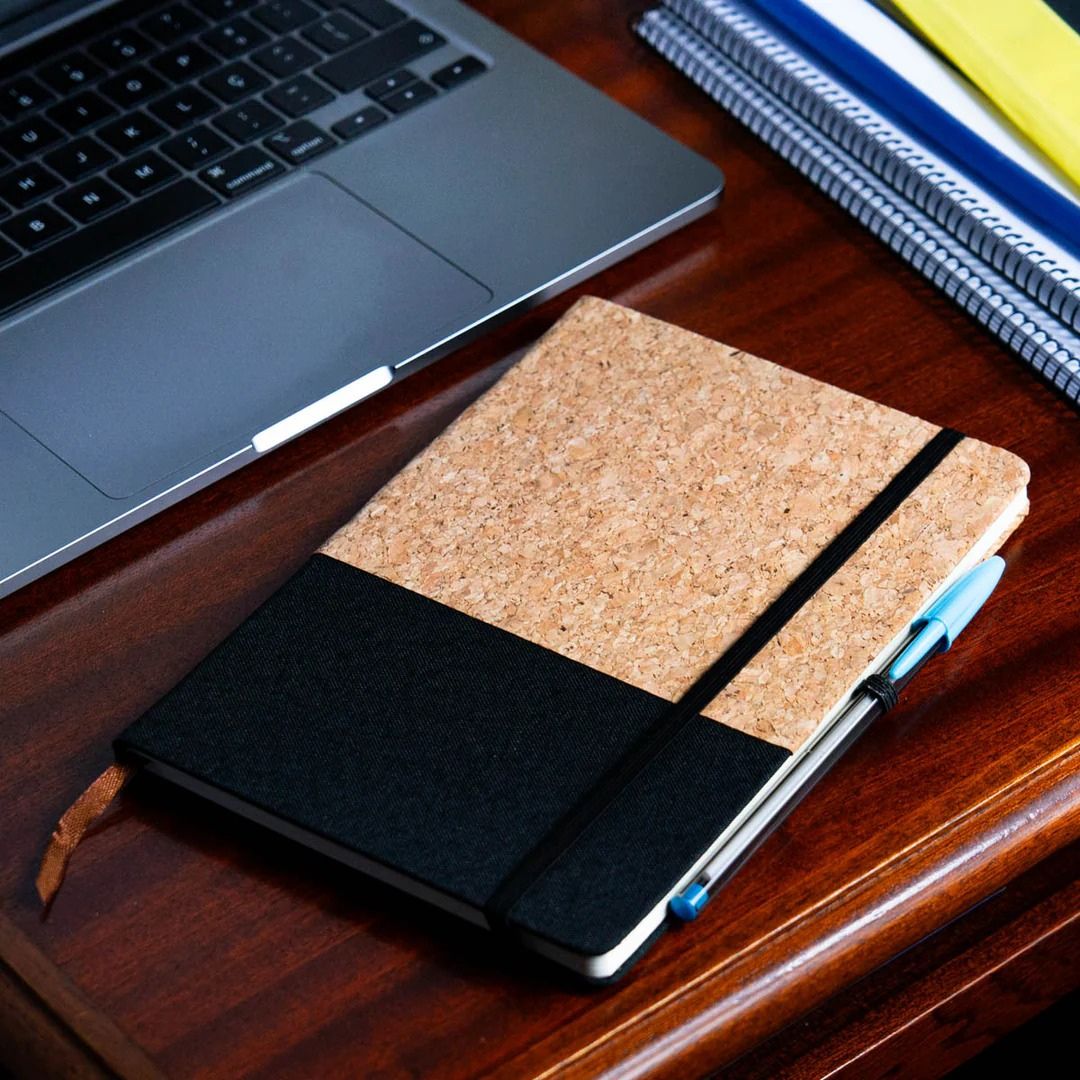 Canvas and Cork Fusion Notebook in Black, Gray, Blue, and Green