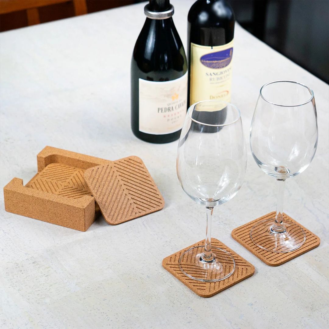 Natural Cork Coaster Set with Storage Tray
