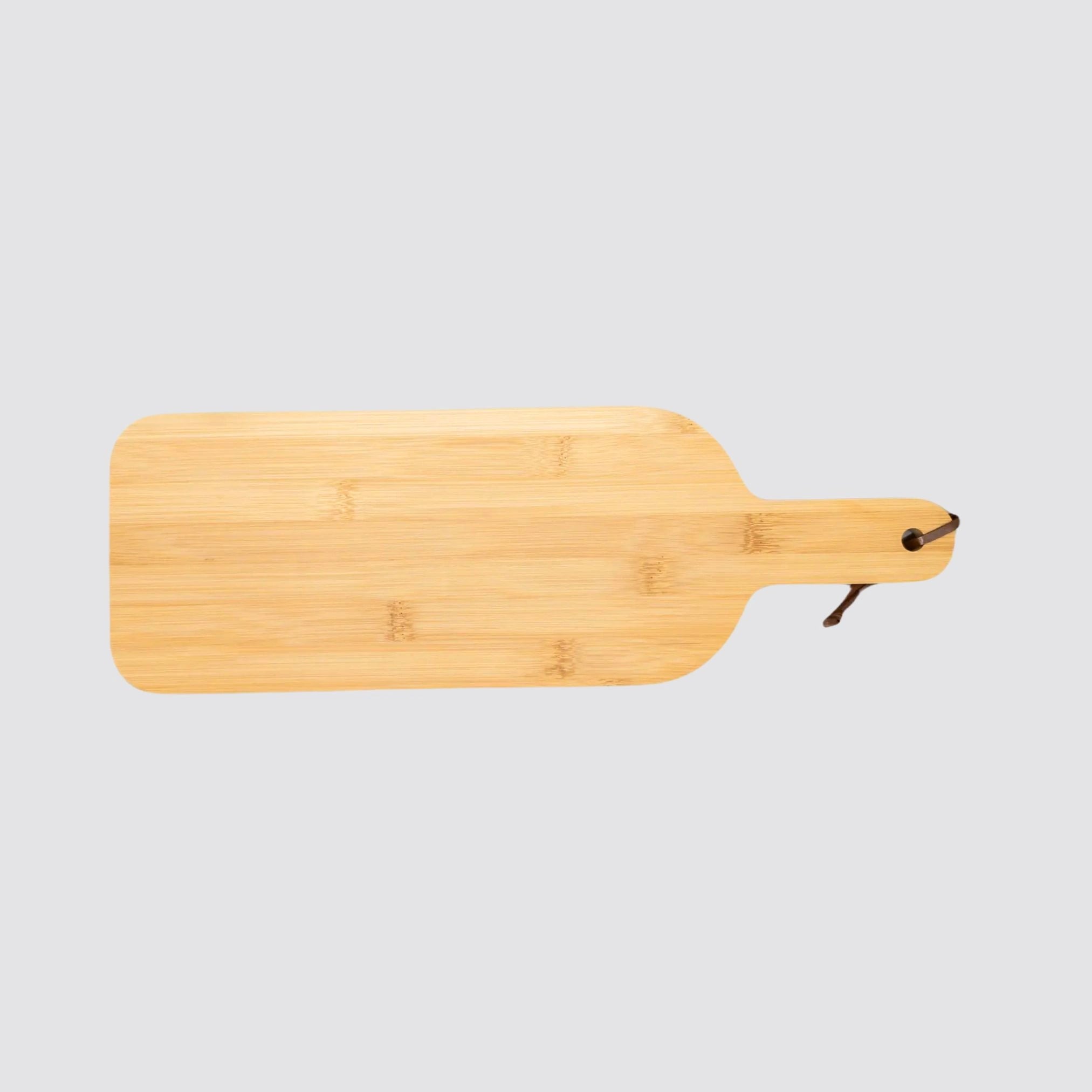 Front view of the bamboo cutting and serving board, showcasing its smooth, polished finish.