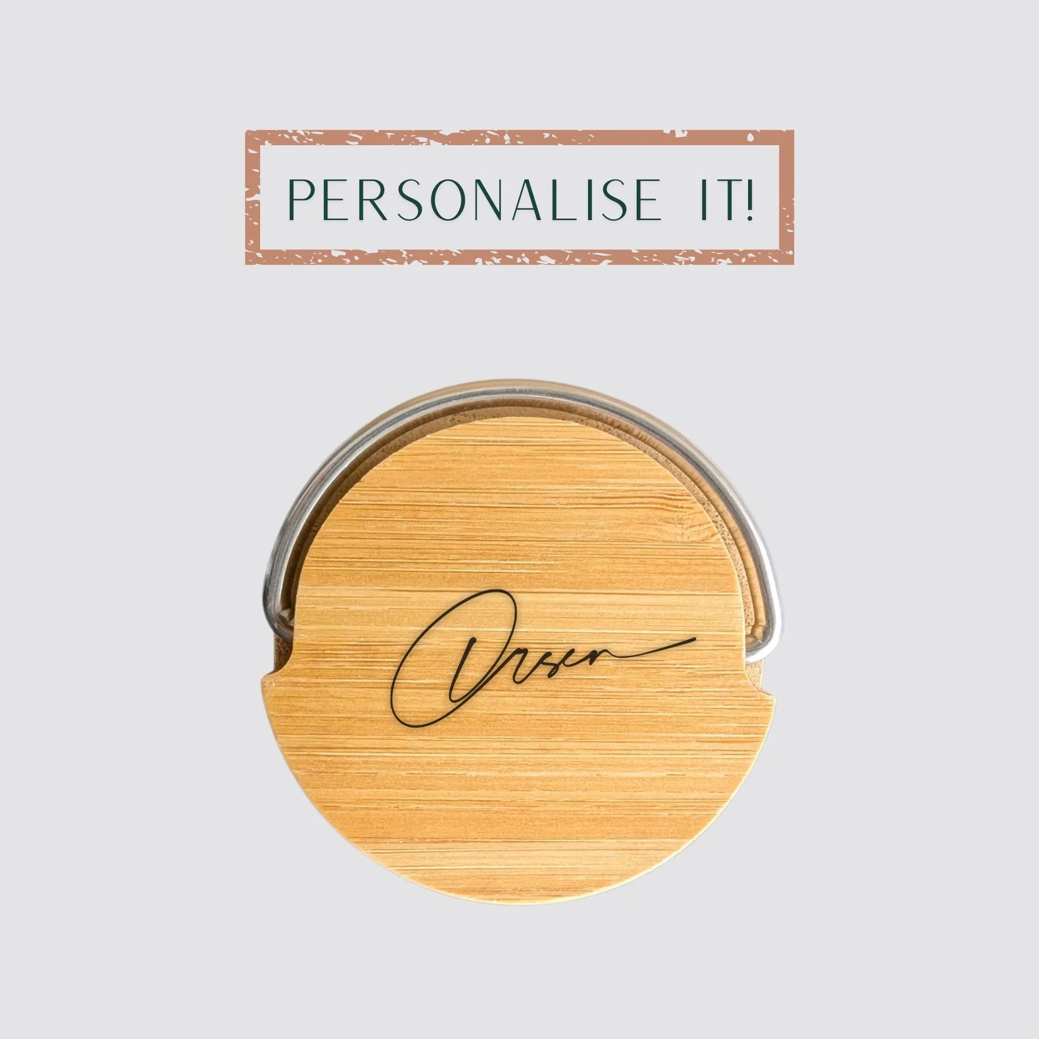 The natural thermos bottle is made of bamboo and is personalised for unique gifting.