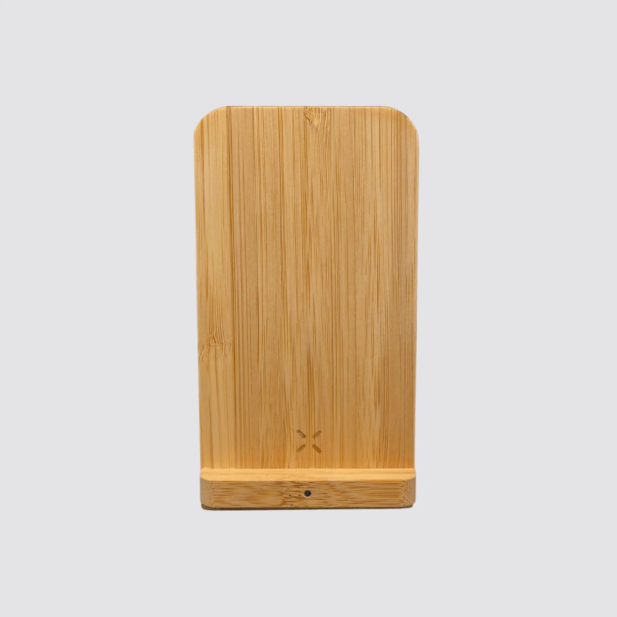 Front view of the Sustainable Bamboo Wireless Charger showcasing its sleek and natural design, on a plain background.
