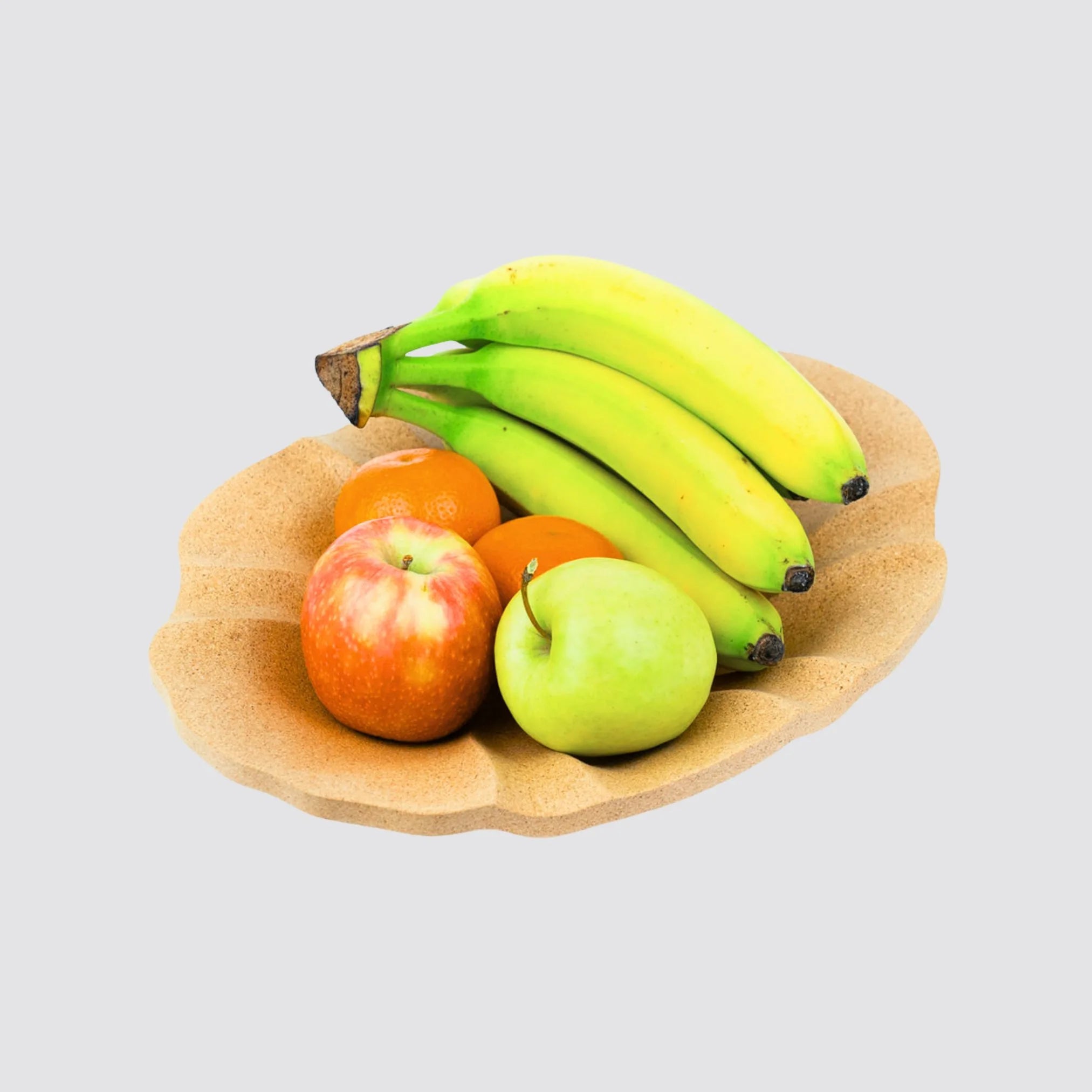 Biodegradable cork fruit bowl for eco-conscious living spaces.