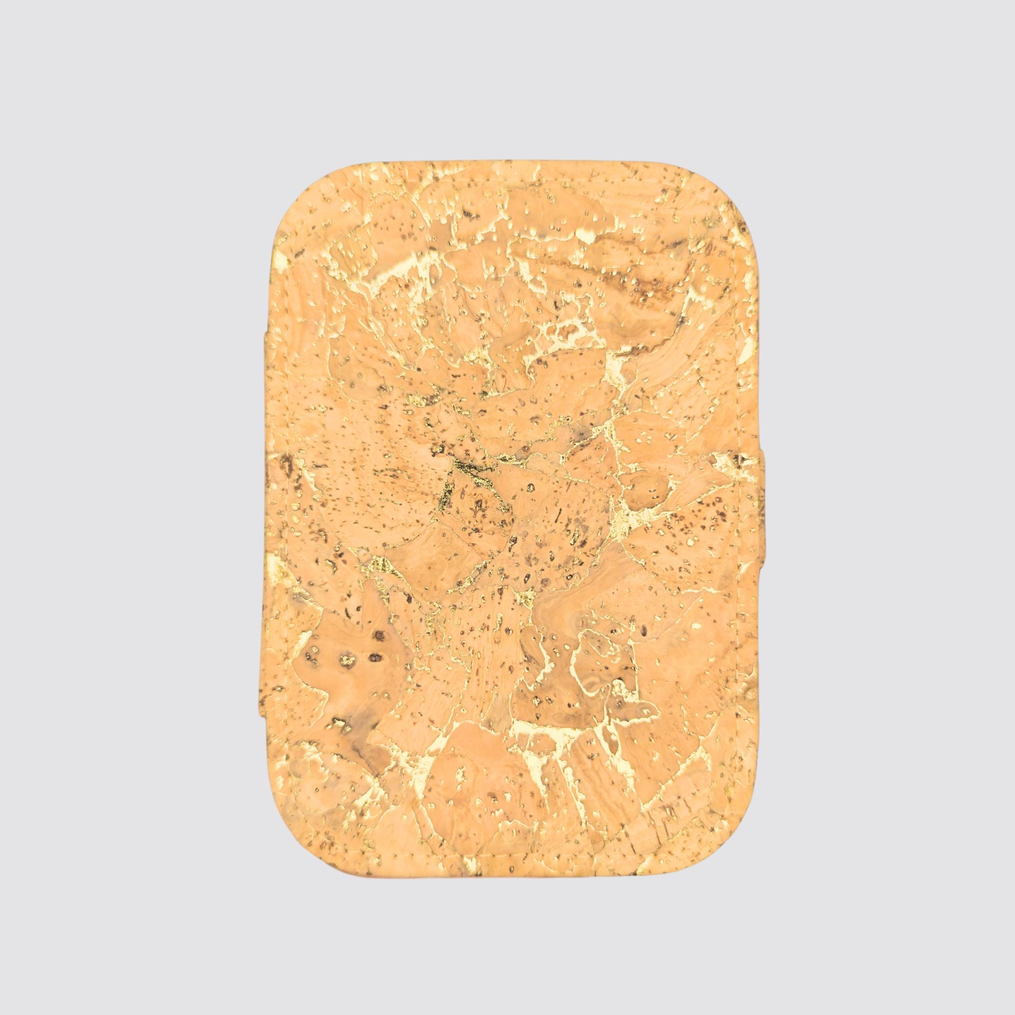 Compact travel-friendly cork jewellery organiser with a spacious two-layer layout.