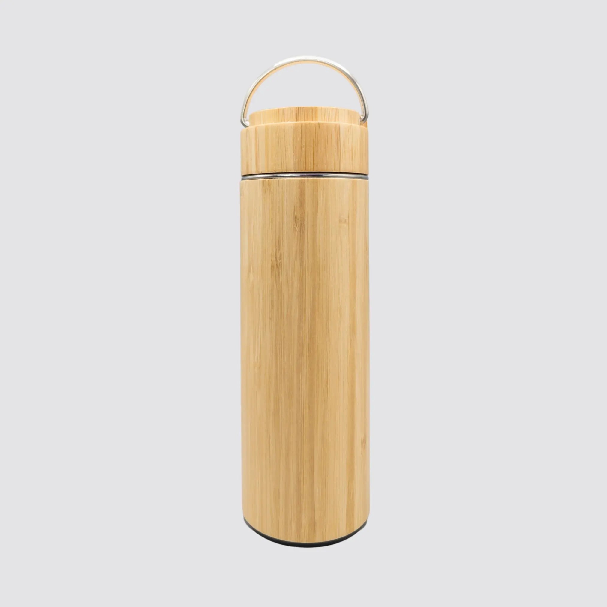 Eco-friendly bamboo thermos with double-wall insulation and 400ml capacity.