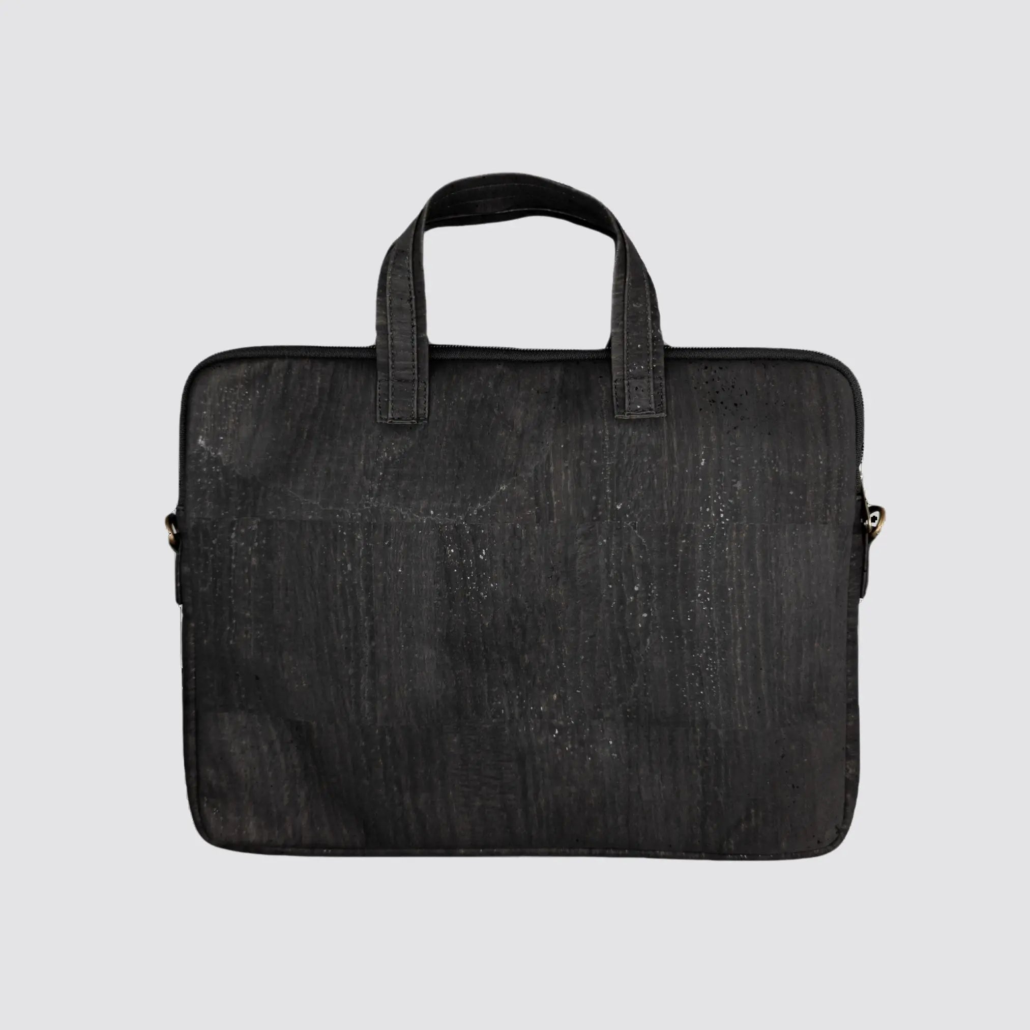 Eco-friendly cork briefcase featuring tablet storage and adjustable strap.