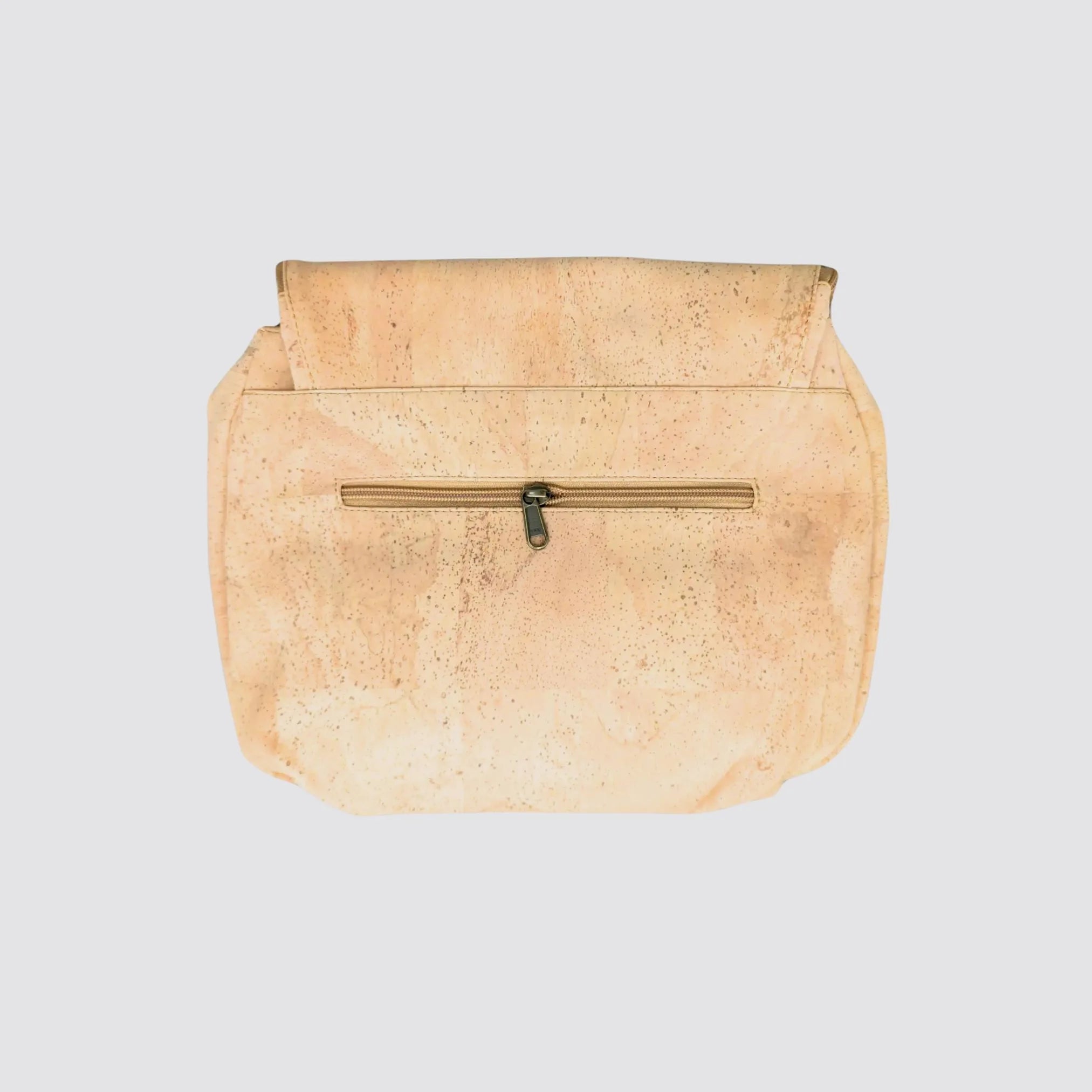Back view of the eco-friendly cork crossbody bag, showcasing vegan leather design.