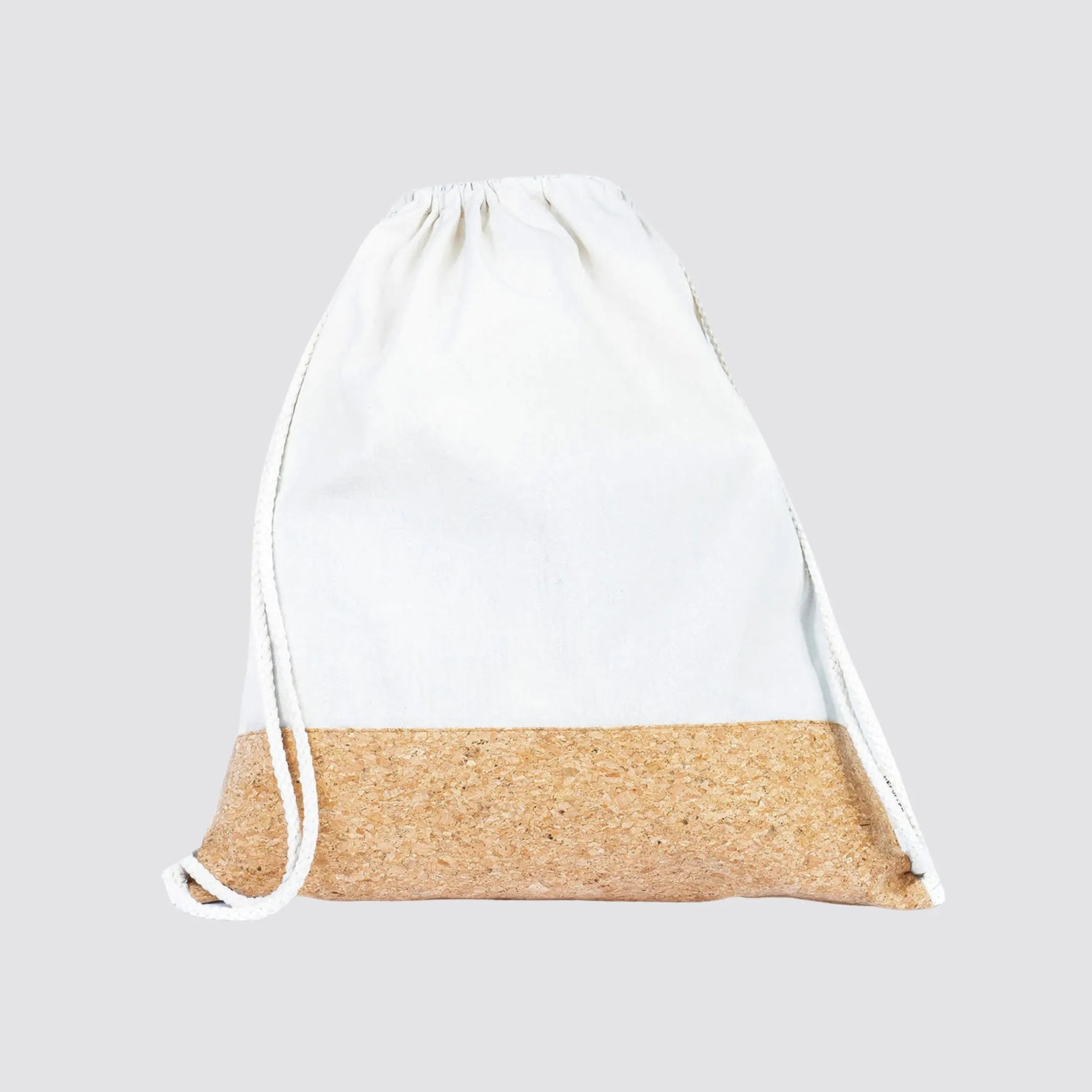 Eco-friendly cotton and cork drawstring bag, perfect for everyday use.