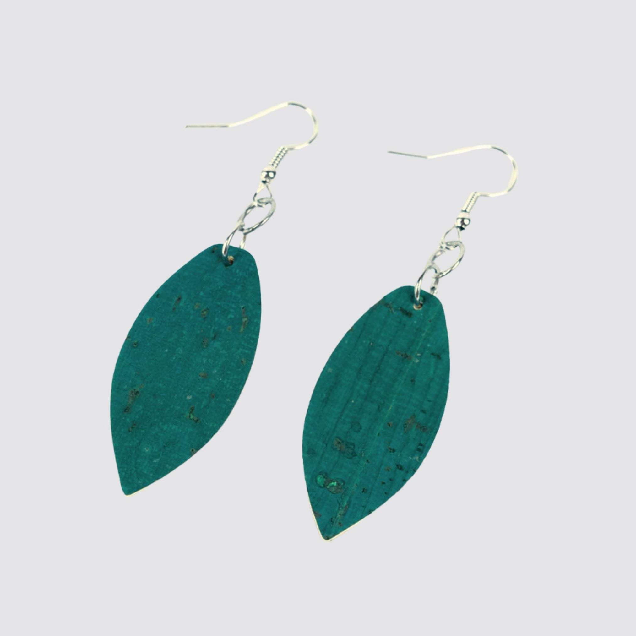 Eco-friendly leaf-shaped cork earrings featuring durable alloy hooks.