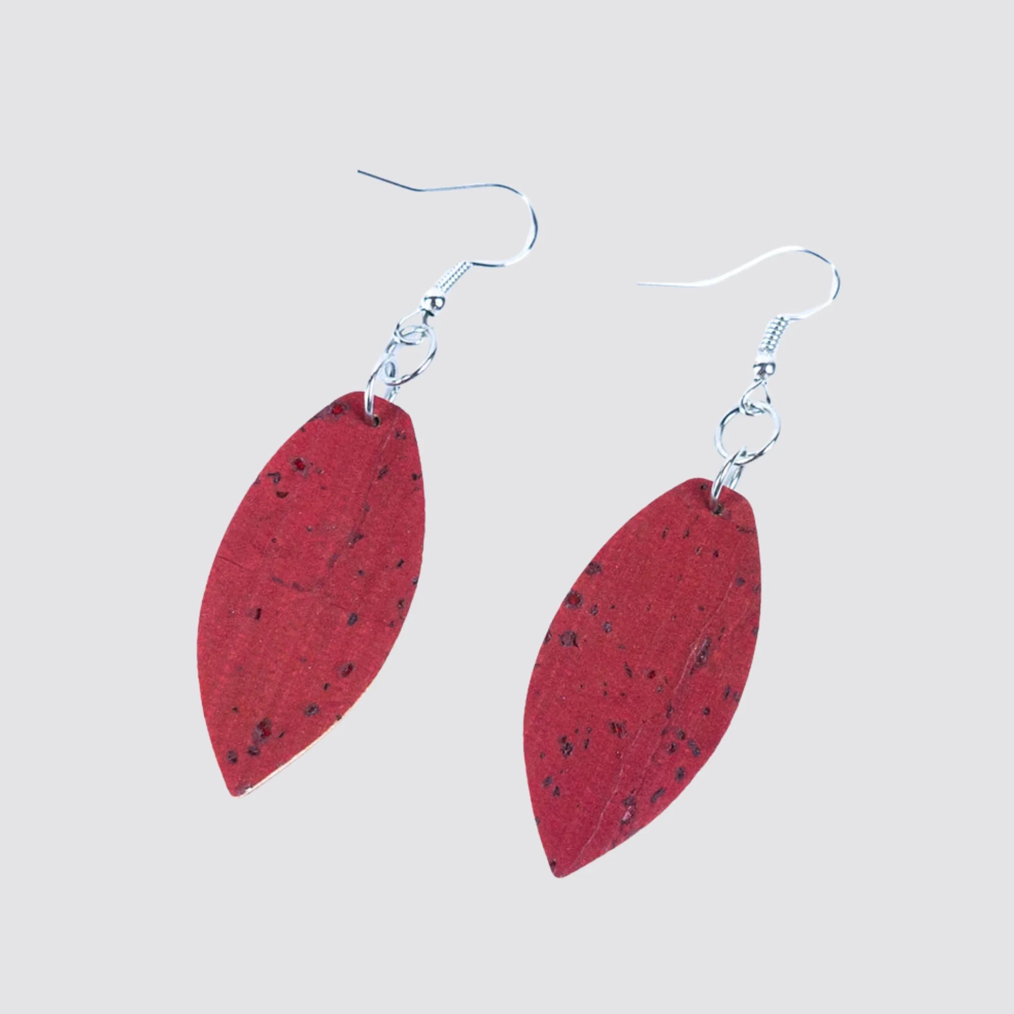 Handcrafted cork leaf earrings with a unique texture and lightweight comfort.