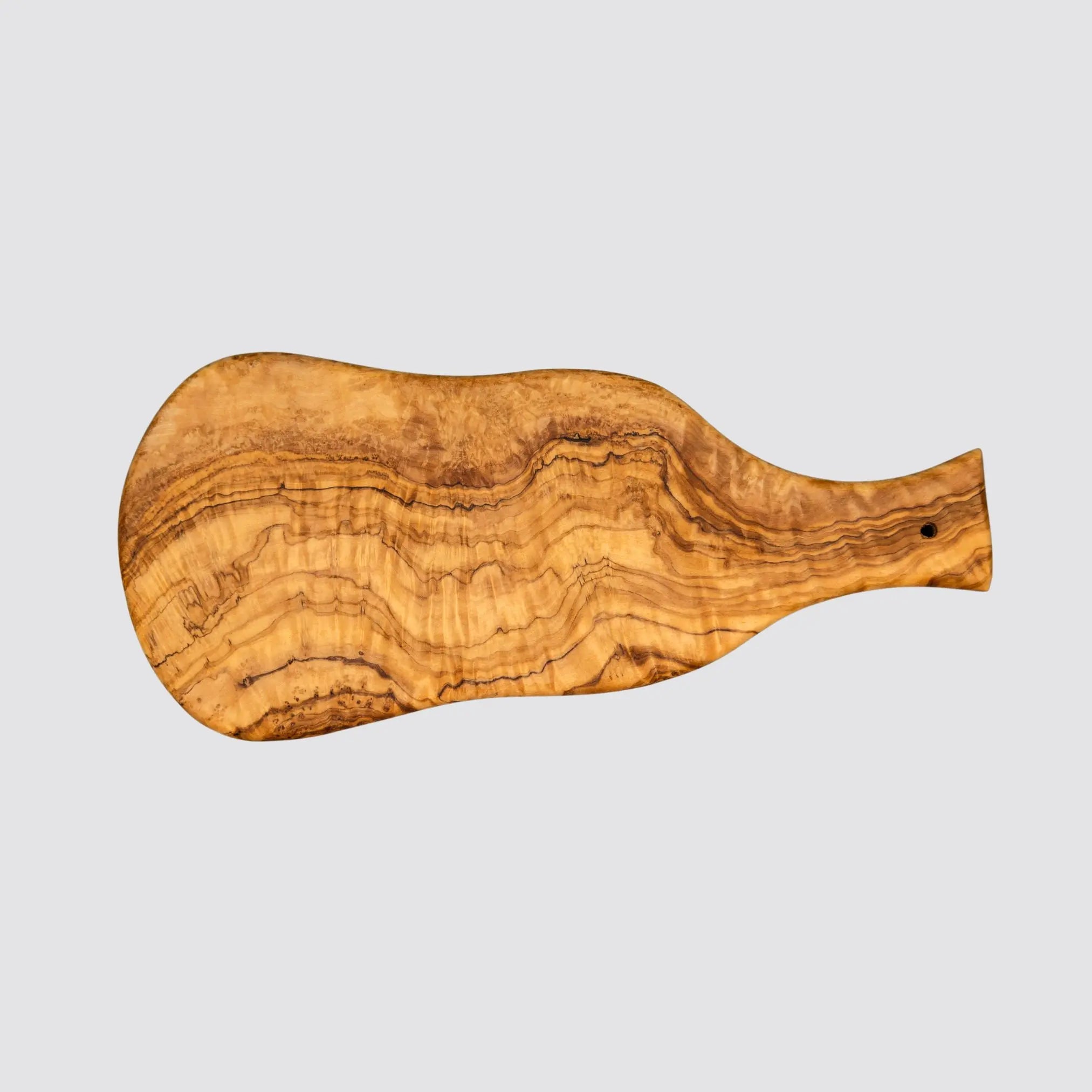Handcrafted olive wood serving board for appetizers and cheeses.