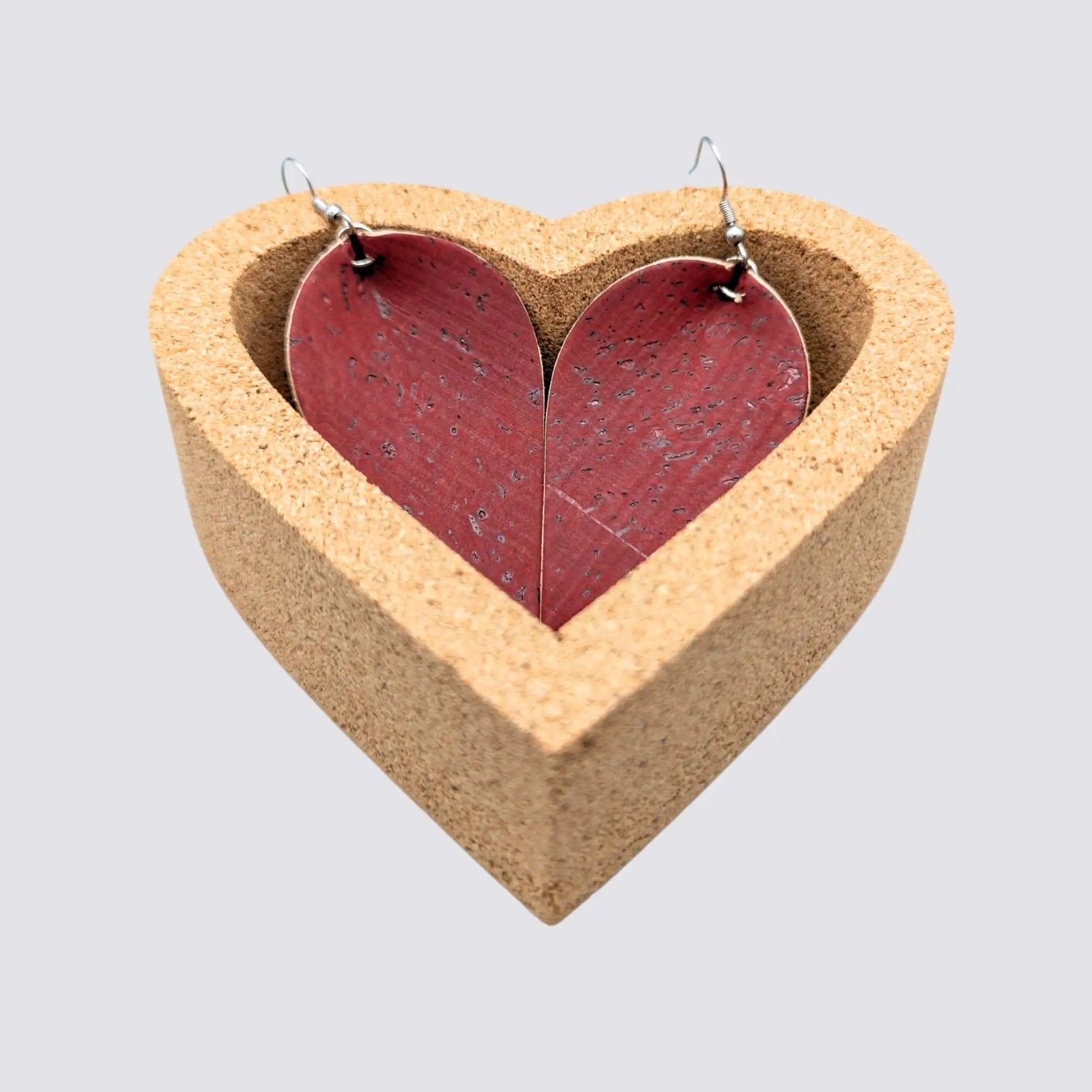 Cork Leaf Earrings in Heart-Shaped Gift Box