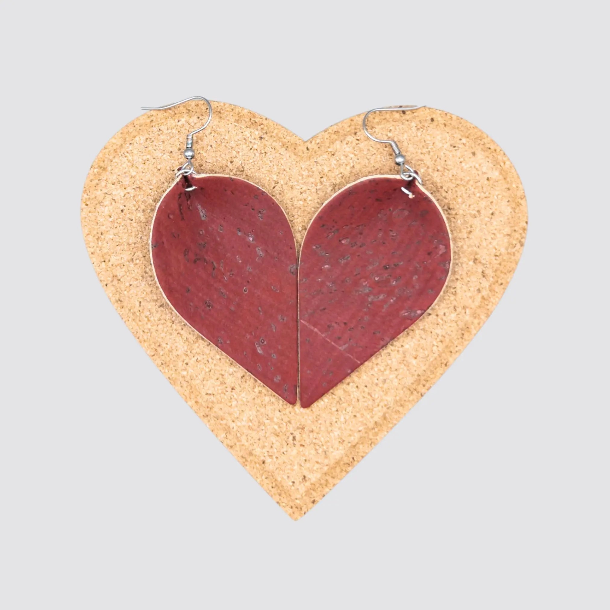 Cork Leaf Earrings in Heart-Shaped Gift Box