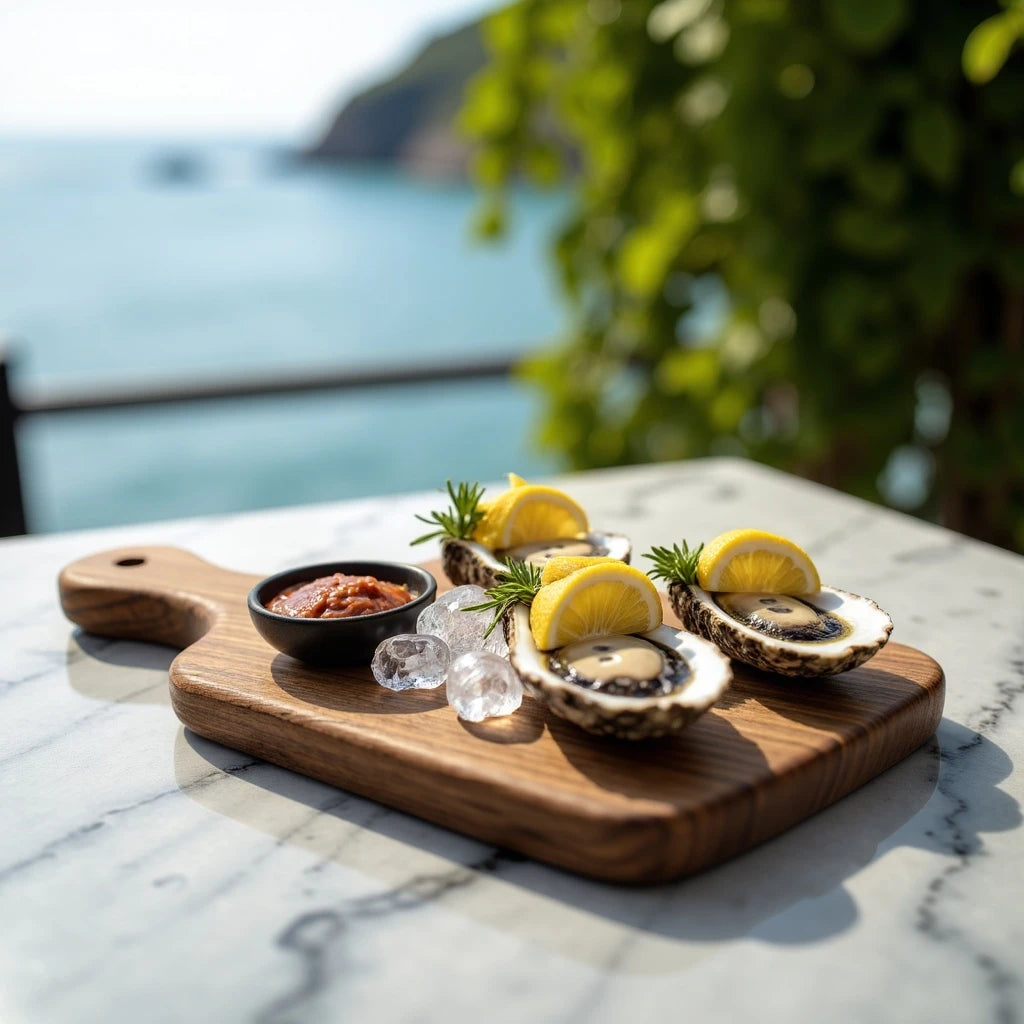 Flat lay of a luxury walnut cutting board arranged with charcuterie and accompaniments.