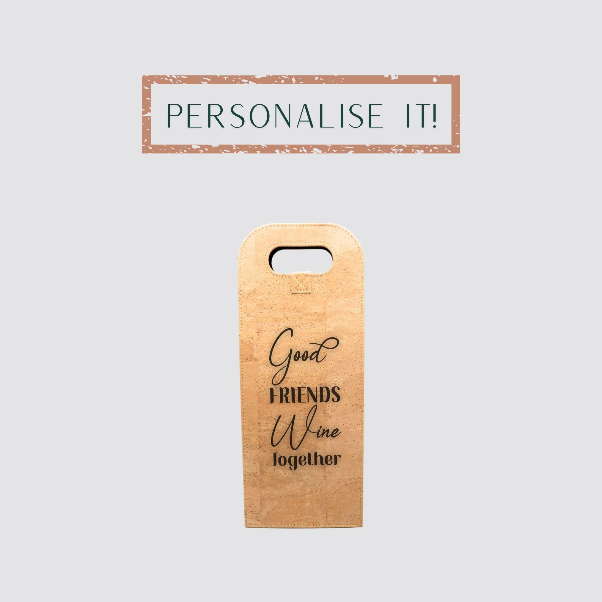 The luxurious two-bottle wine bag made of natural cork, is personalised for gifting.
