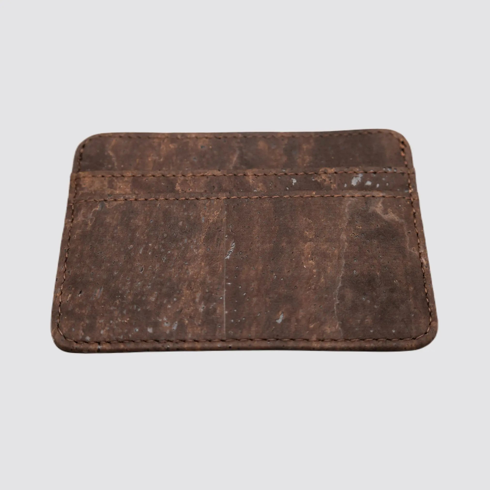 Minimalist brown cork slim wallet for men and women with RFID security.