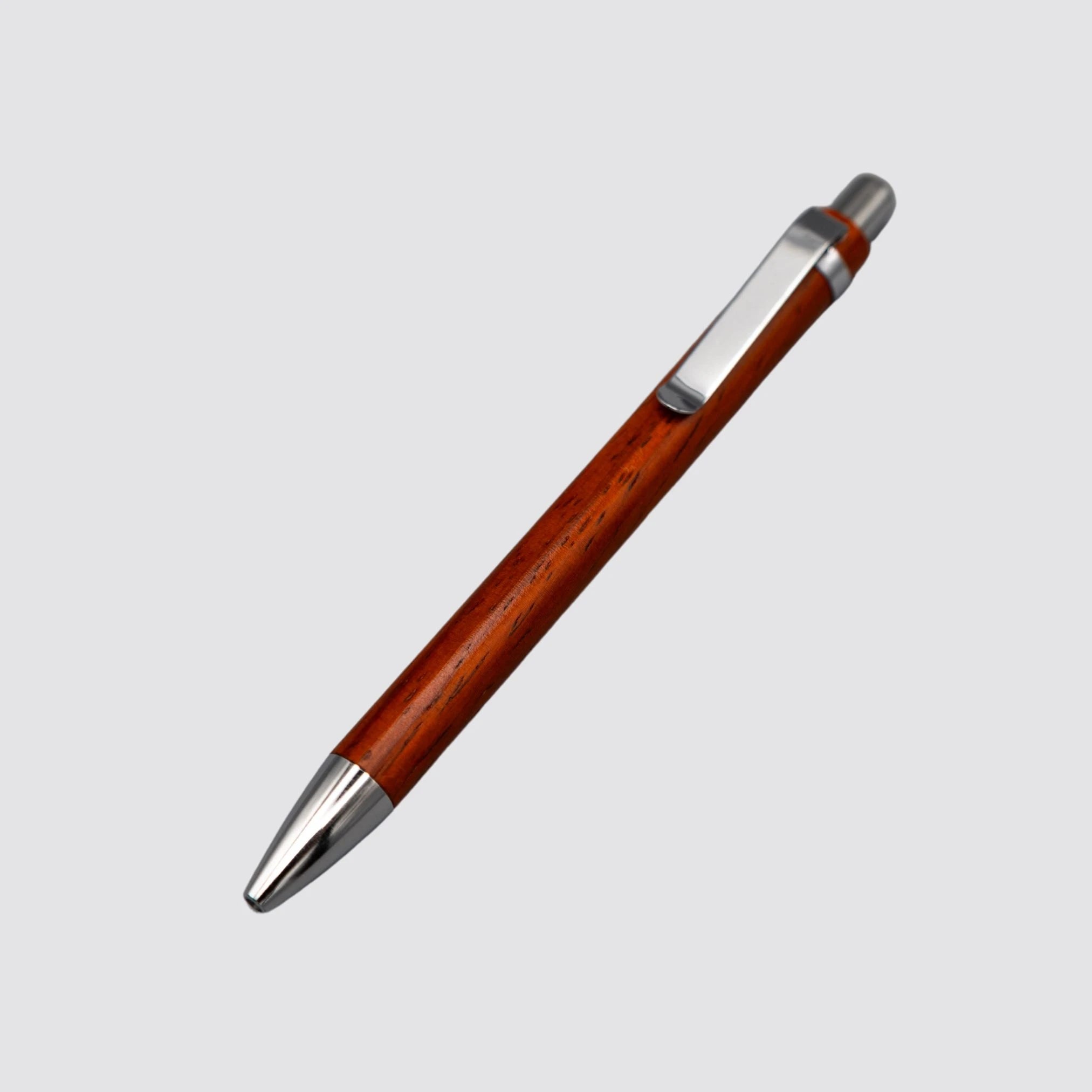 Front view of a personalised rosewood ballpoint pen, showcasing its elegant design.