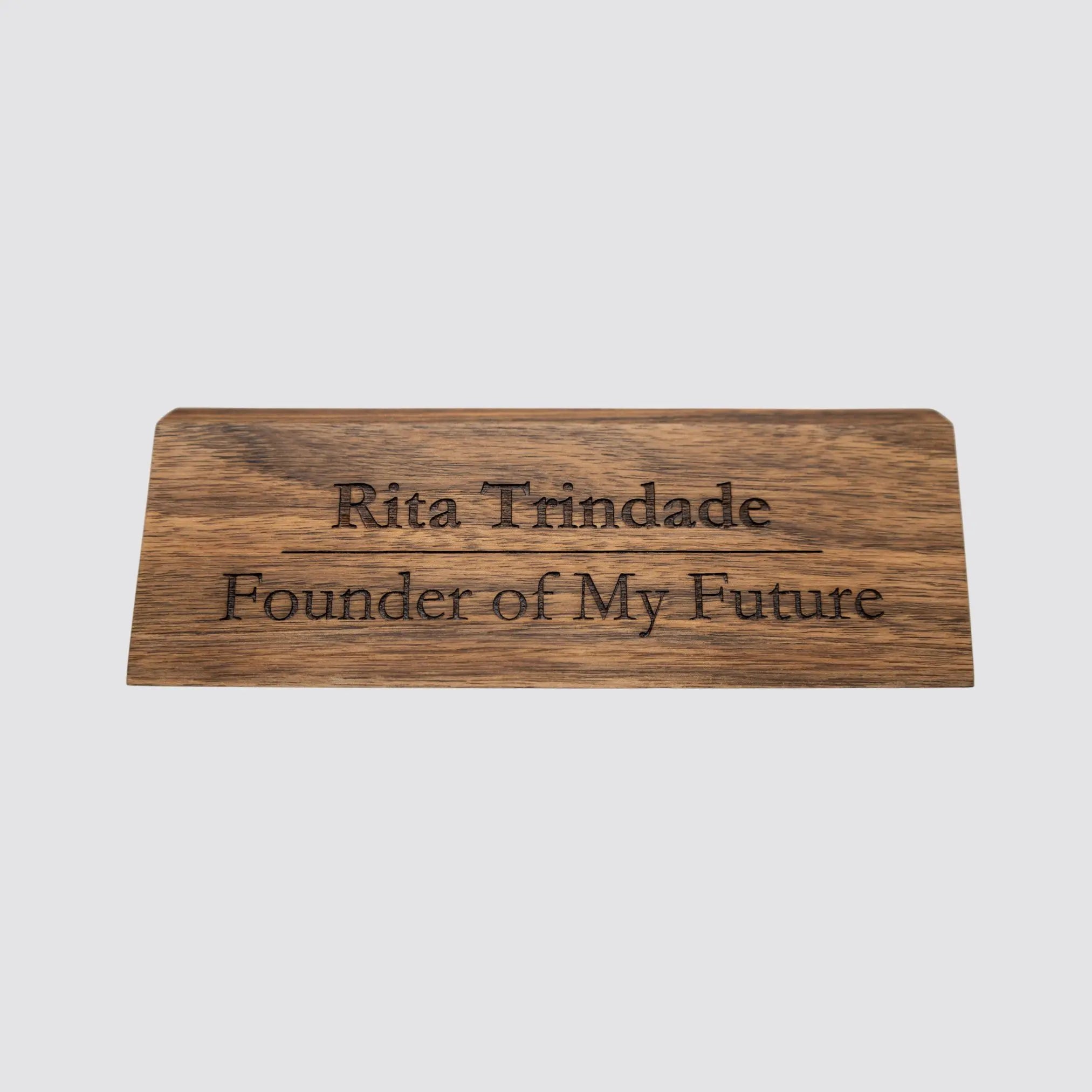 Professional personalized walnut desk name plate for executives.