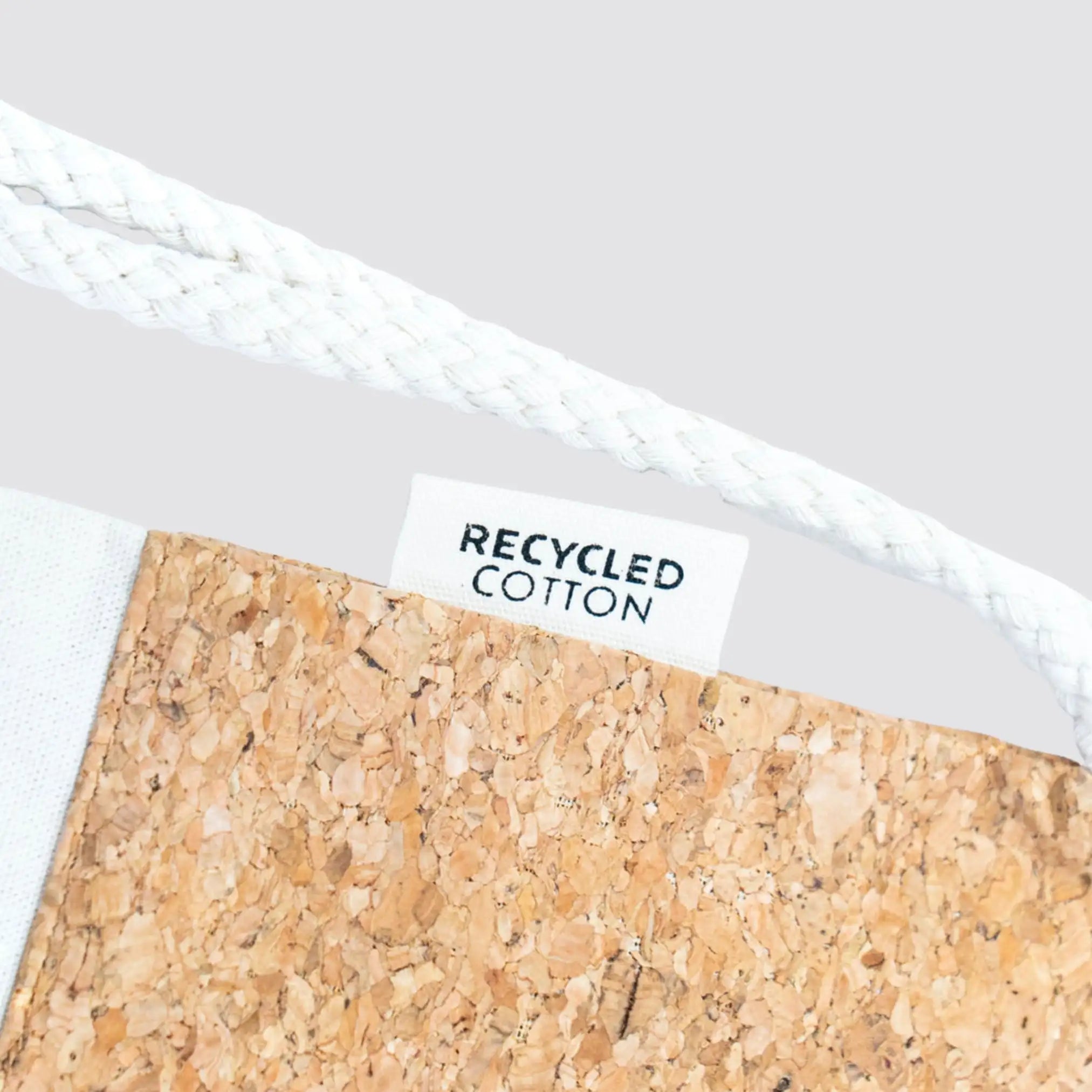 Recycled cotton drawstring bag with a durable cork base for added protection.