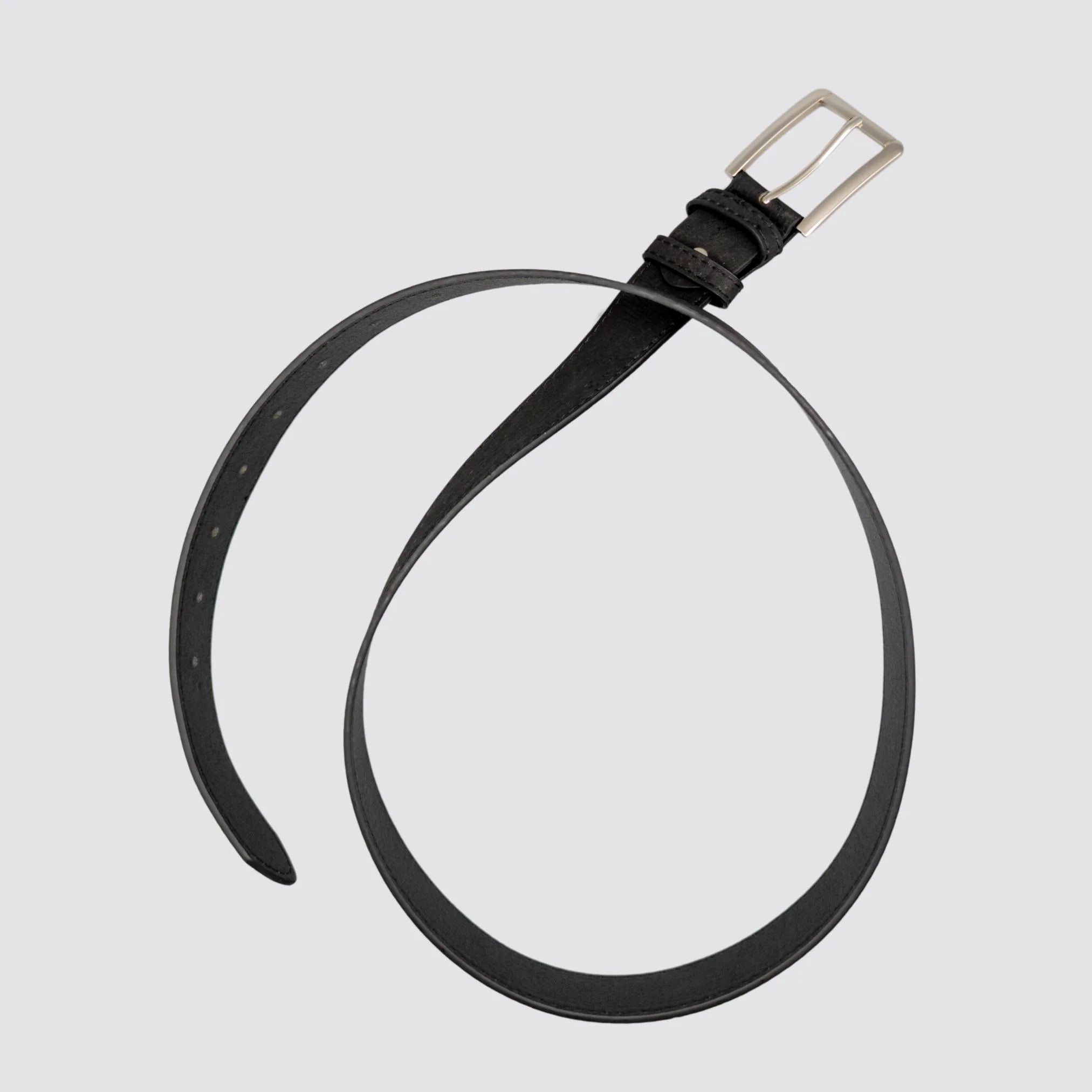 Refined black cork vegan leather belt for men who value sustainable fashion.