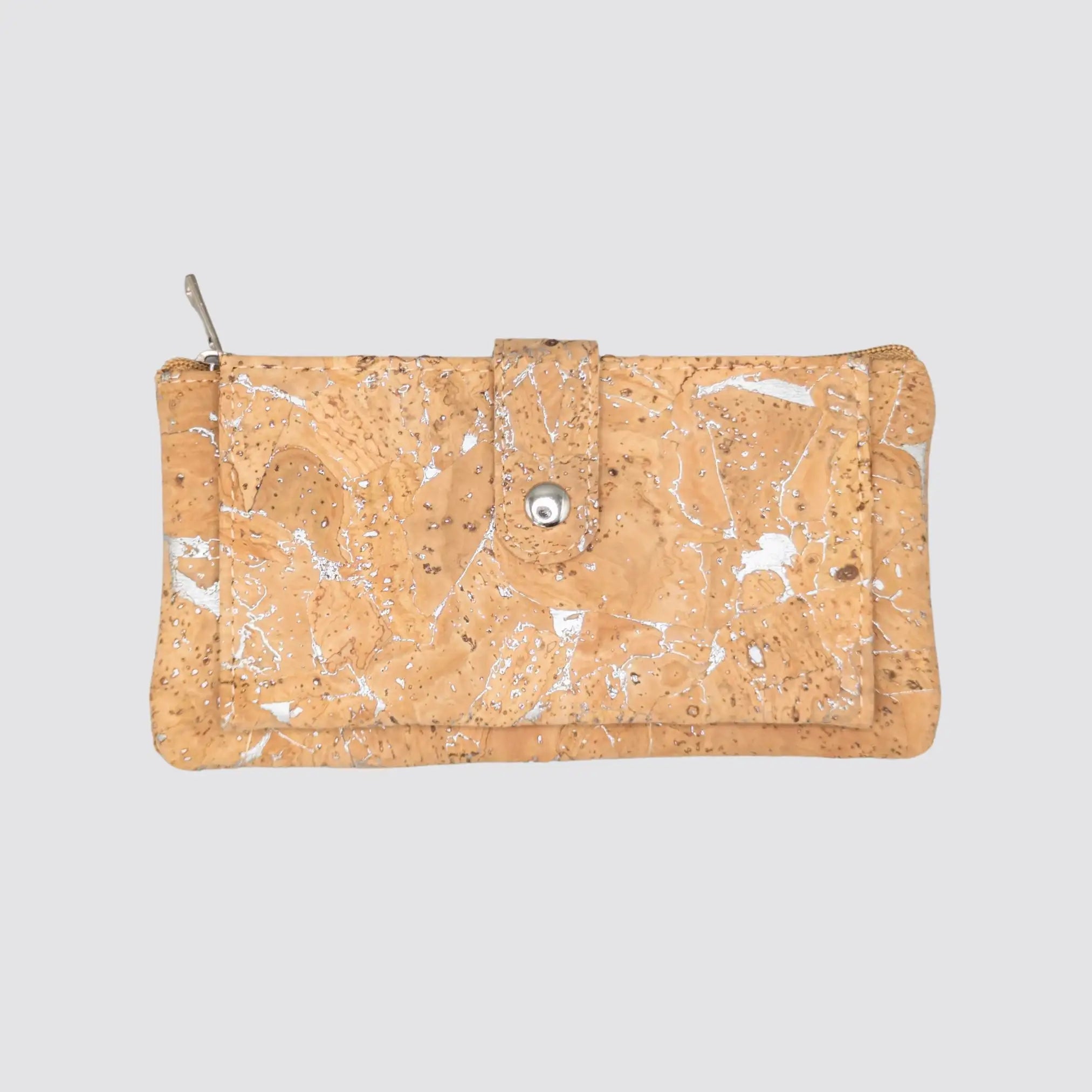 Front view of the Silver Cork Slim Card Snap Long Wallet with a sleek and modern finish, on a plain background.
