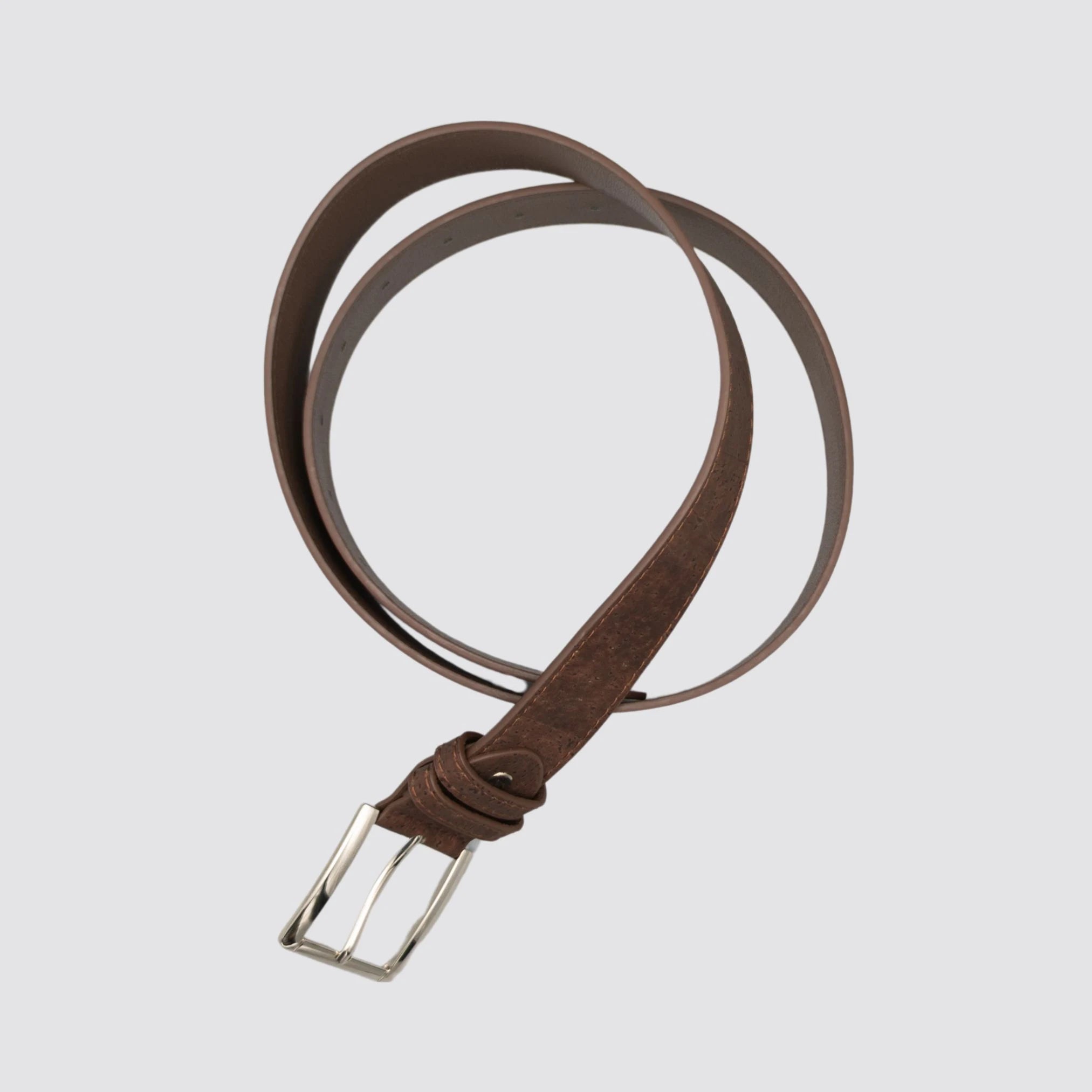 Stylish brown vegan leather belt for men crafted from sustainable cork.