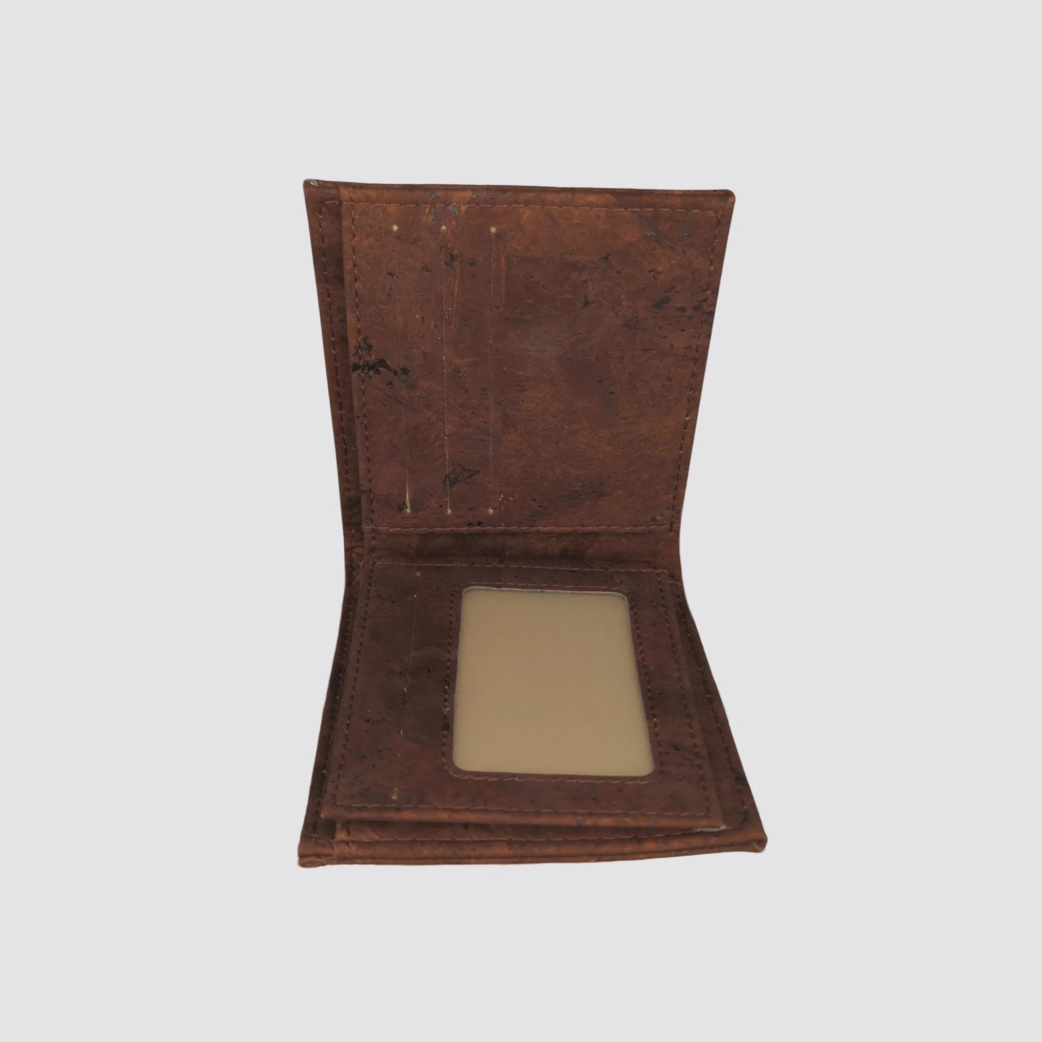 Stylish brown vegan leather wallet crafted from eco-friendly materials with RFID blocking.