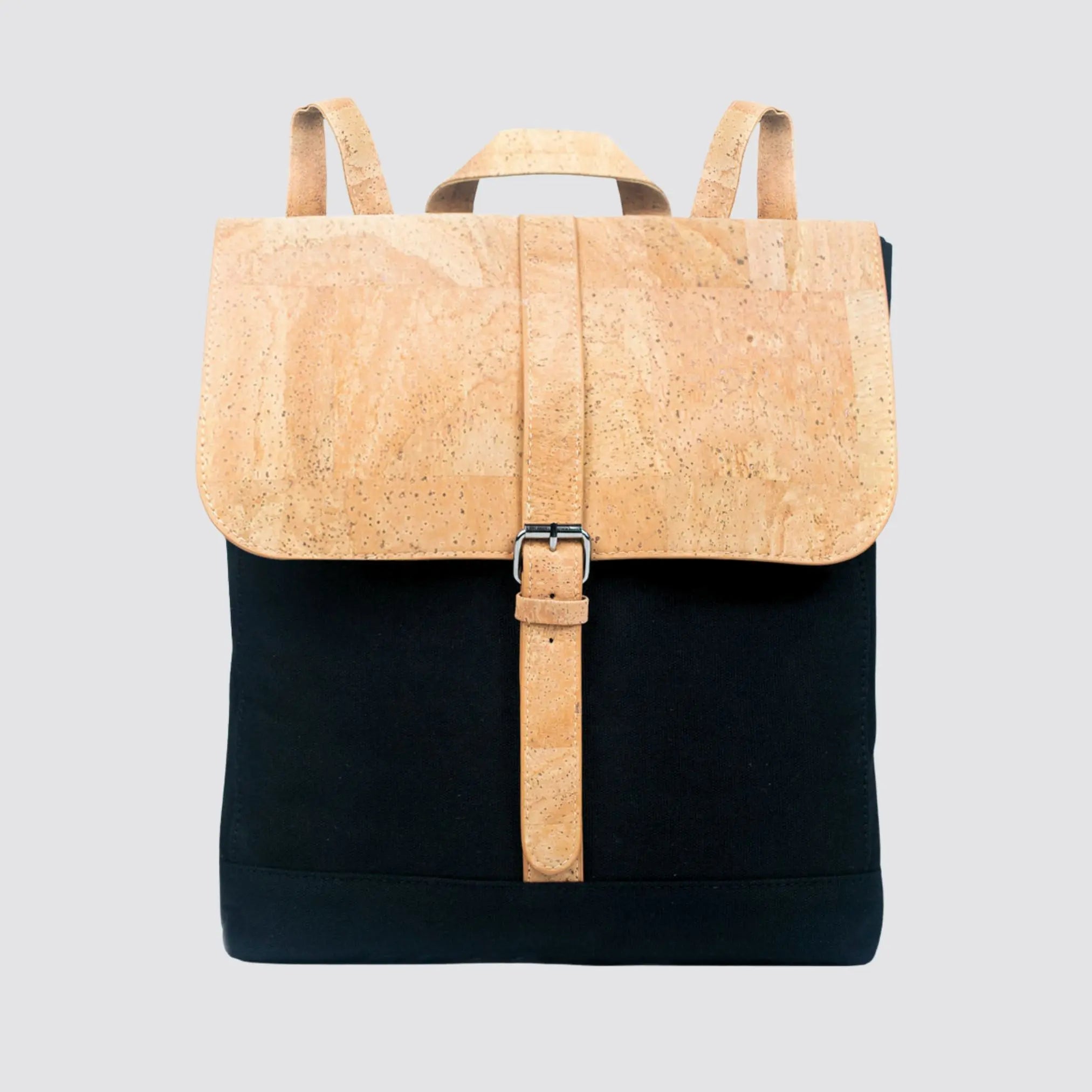 Sustainable black cork and cotton canvas backpack for 15-inch laptops.