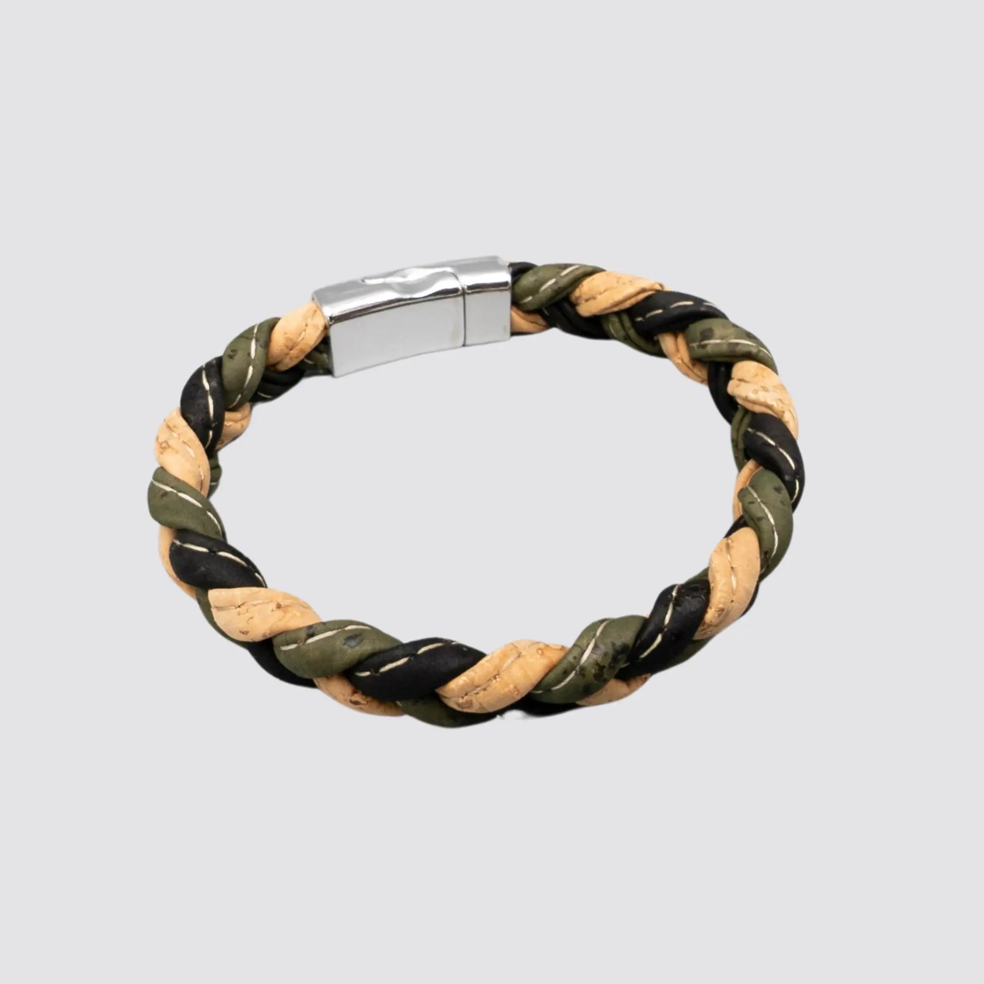 Sustainable braided cork bracelet for men with modern rugged style.