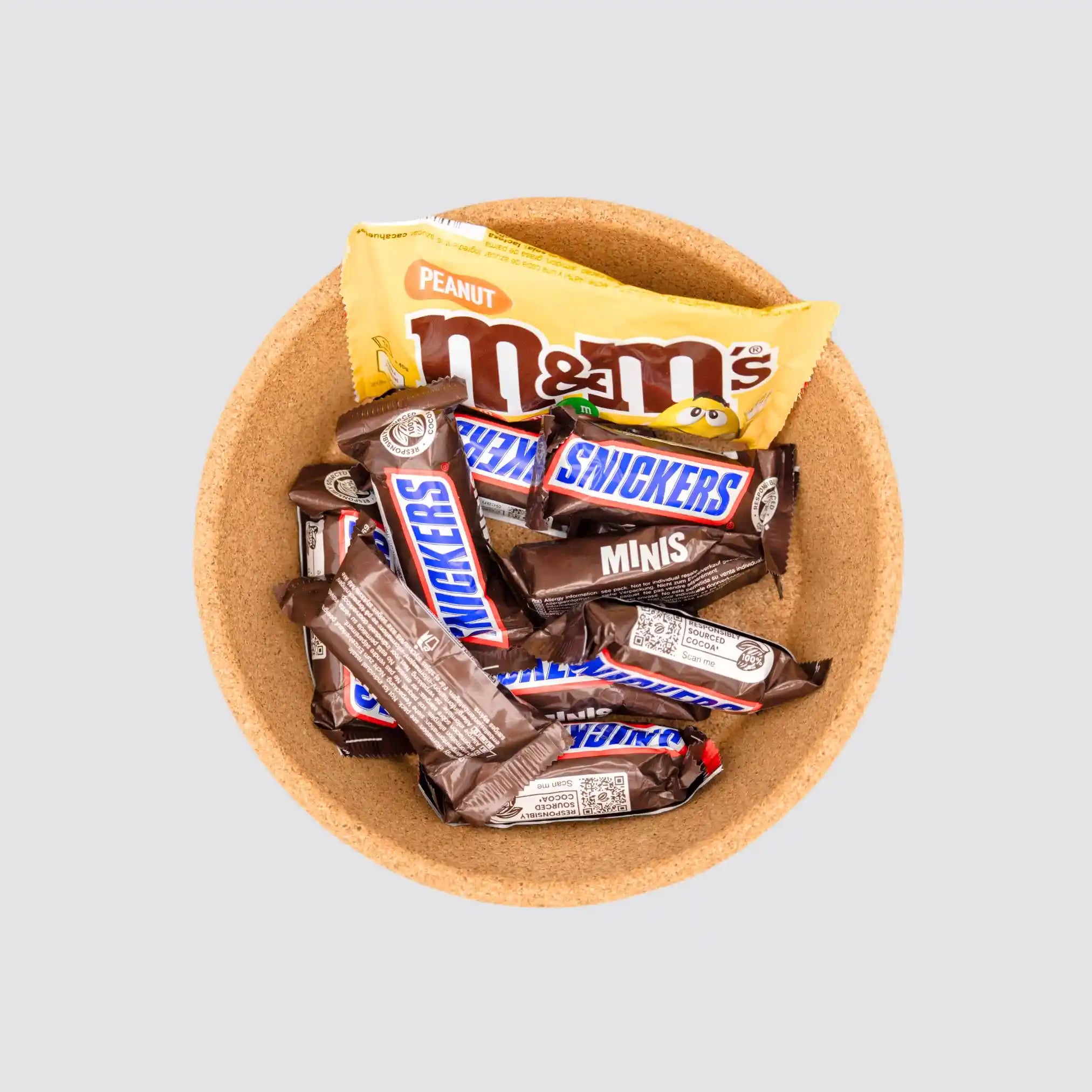 Handcrafted cork snack bowl for serving nuts, cookies, and candies.