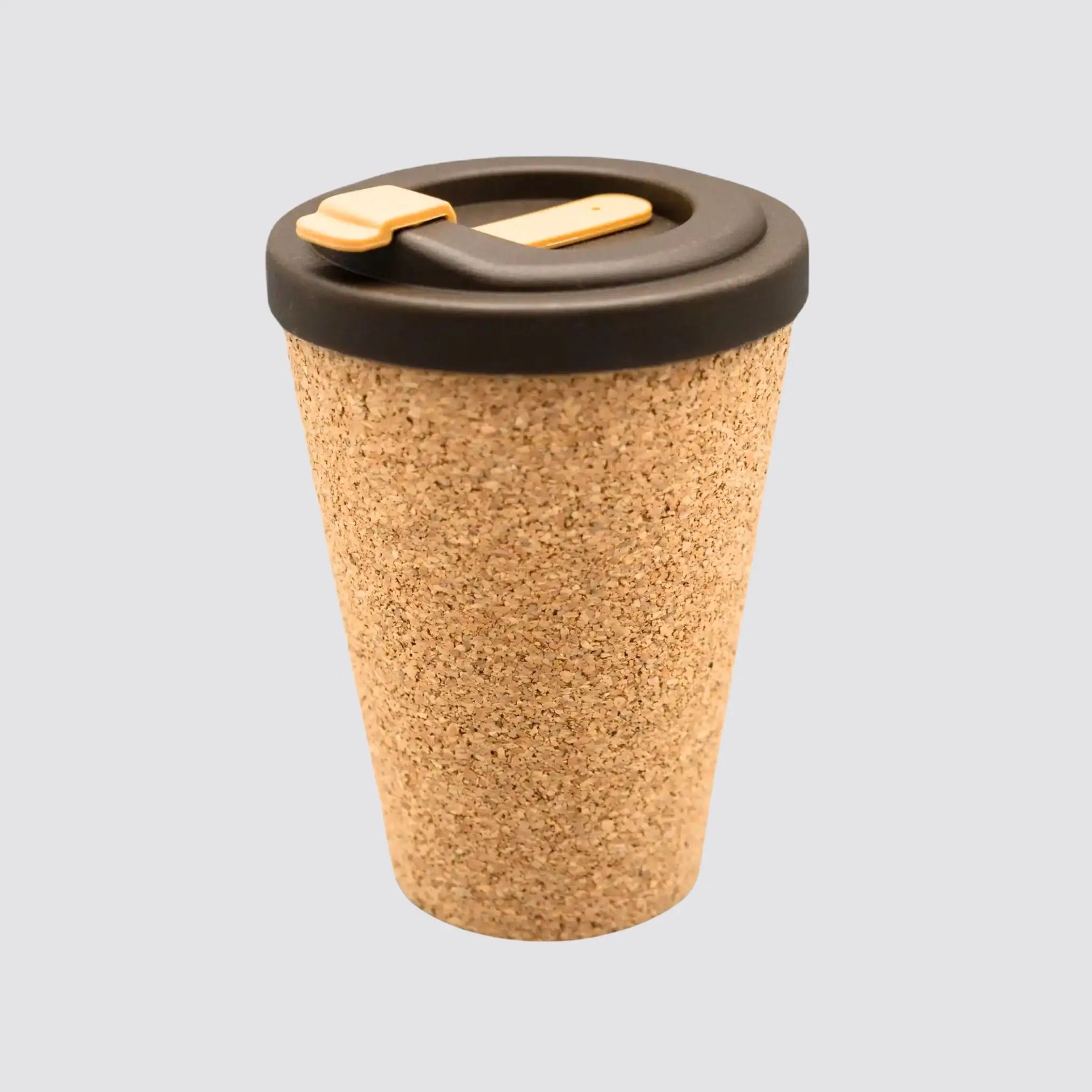 Sustainable cork thermal cup for keeping drinks hot or cold.