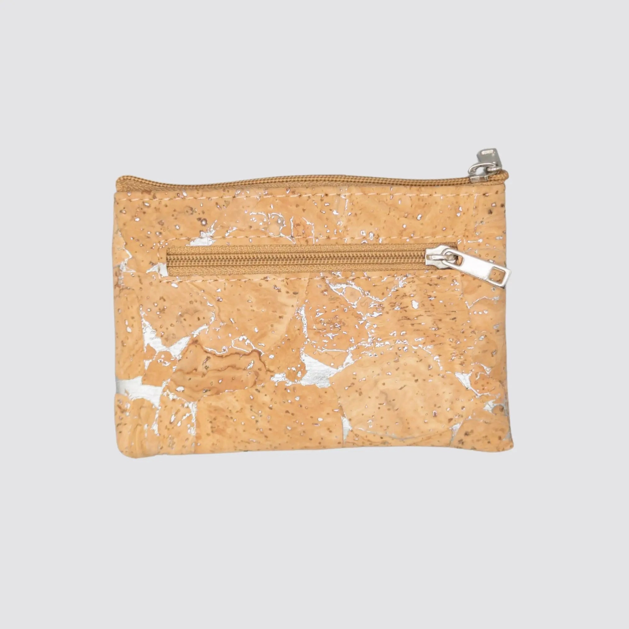 Sustainable vegan cork wallet with a slim profile and chic silver design.
