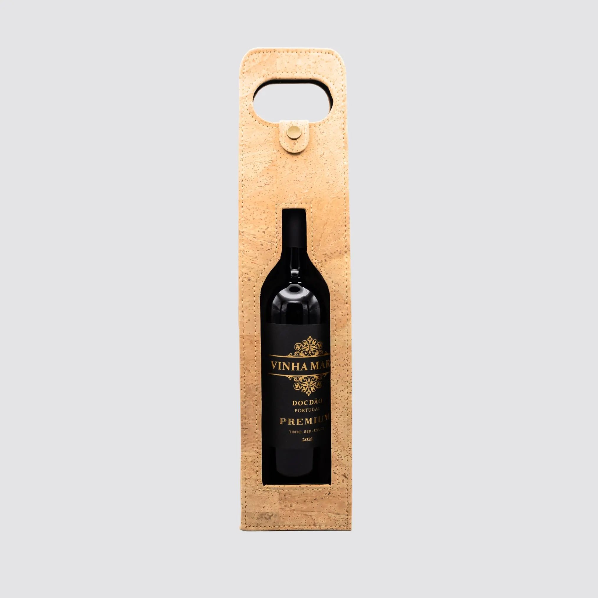 Versatile cork wine carrier ideal for dinner parties and wine enthusiasts.
