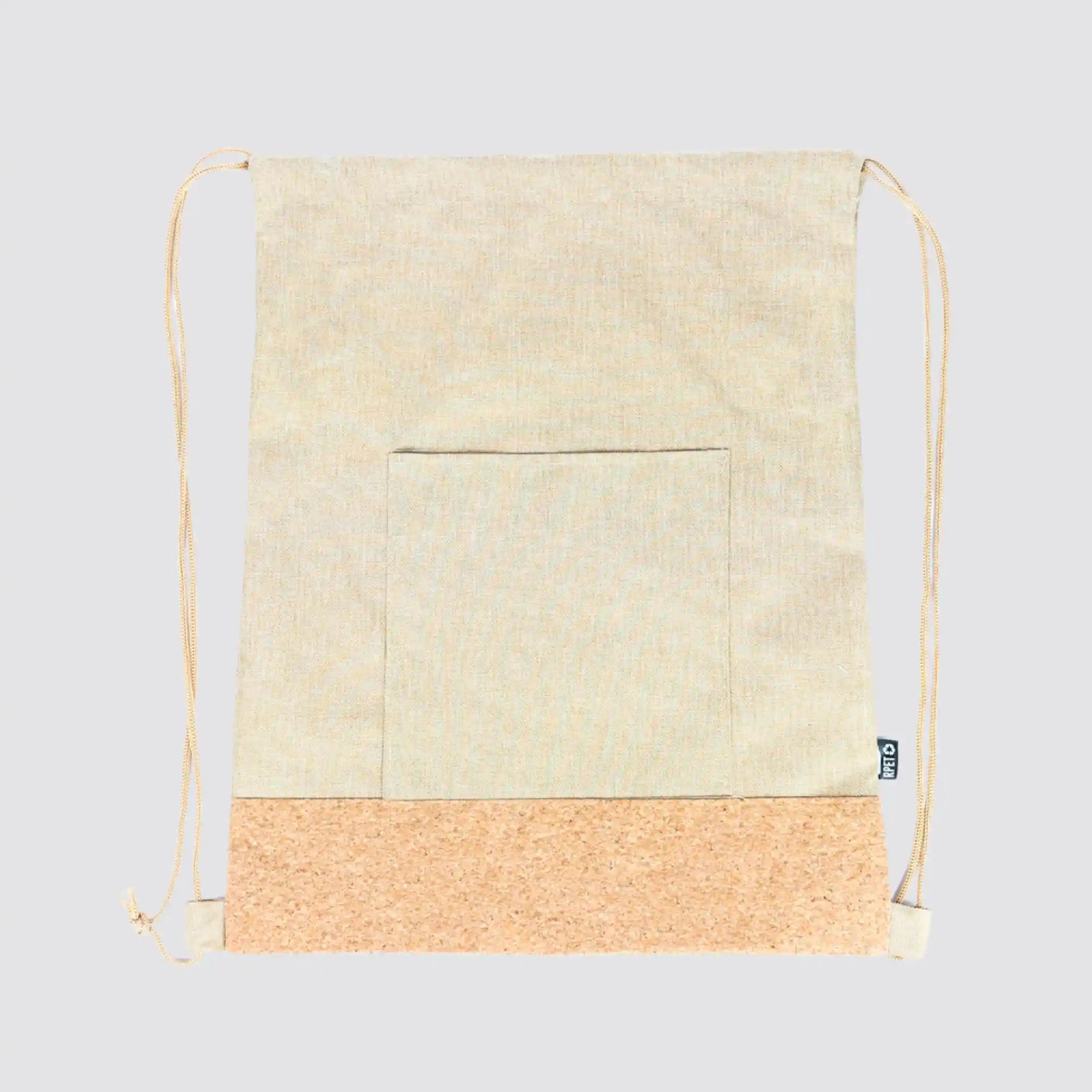 Flat lay of the versatile eco-friendly drawstring bag, suitable for various daily activities.