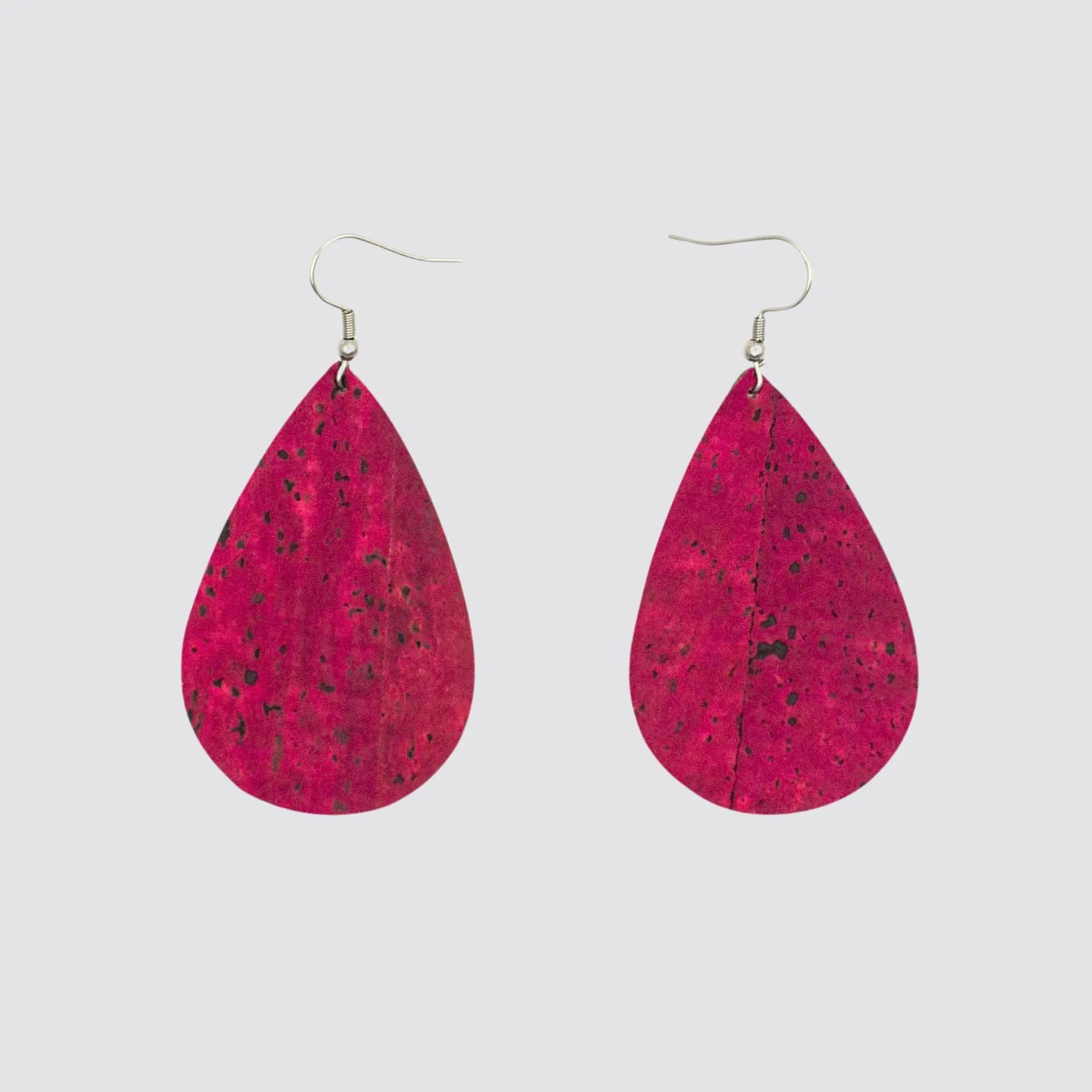 Wine-red cork drop earrings featuring a retro design and open centre.