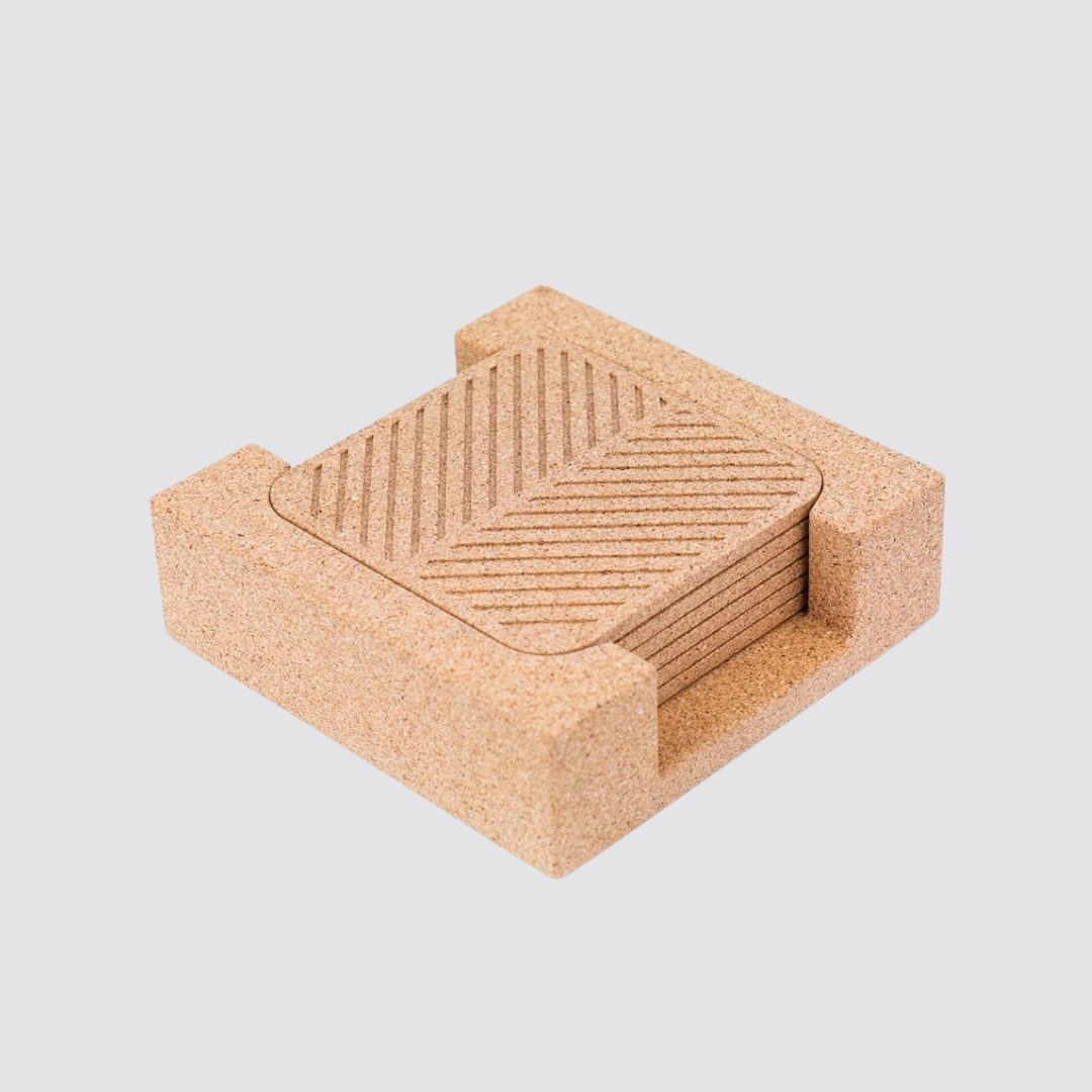 Natural Cork Coaster Set with Storage Tray