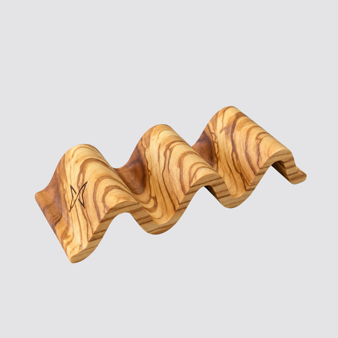 Custom olive wood taco holder with engraved logo for restaurant service