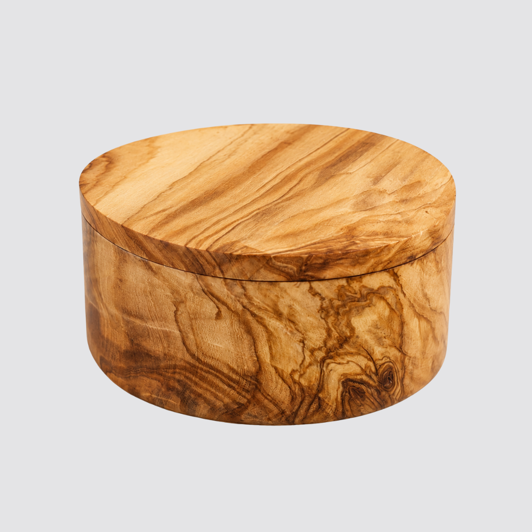 Custom olive wood storage bowl with lid for hotel, restaurant or home use